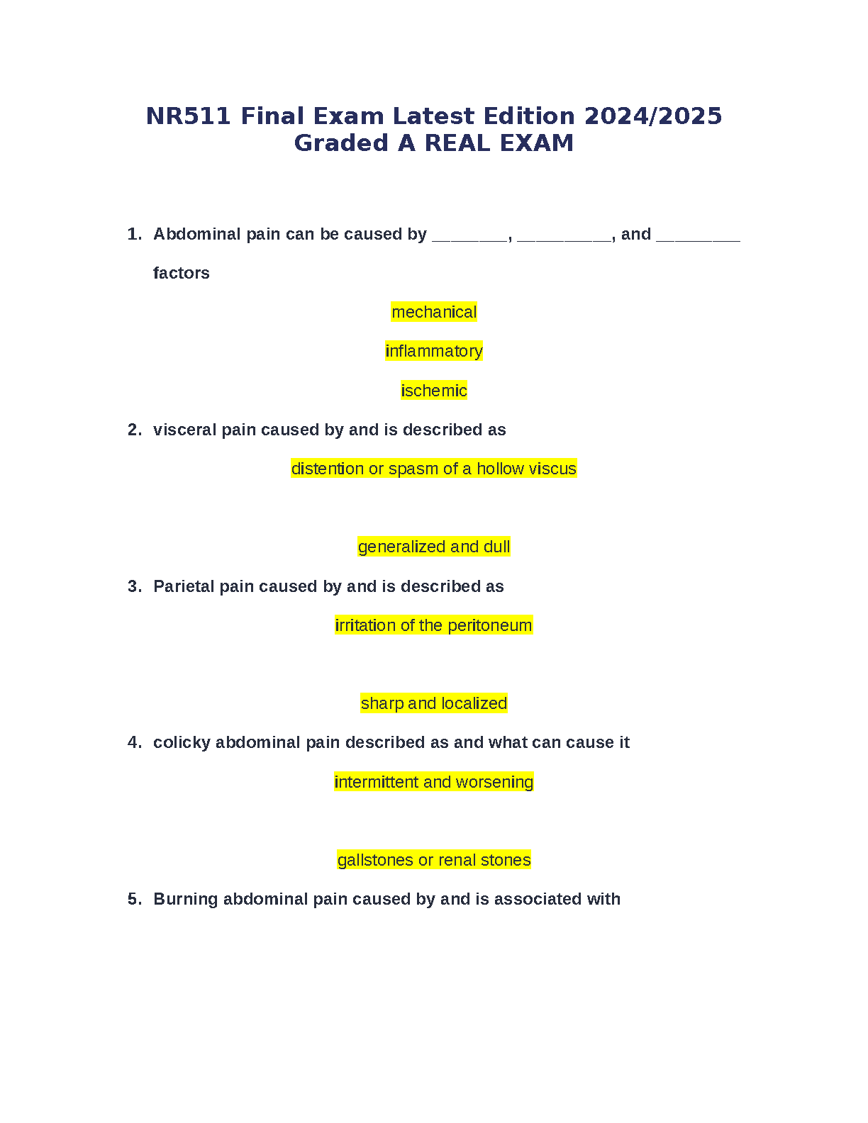 NR511 Final Exam Latest Edition 2024/2025 Graded A Real Exam
