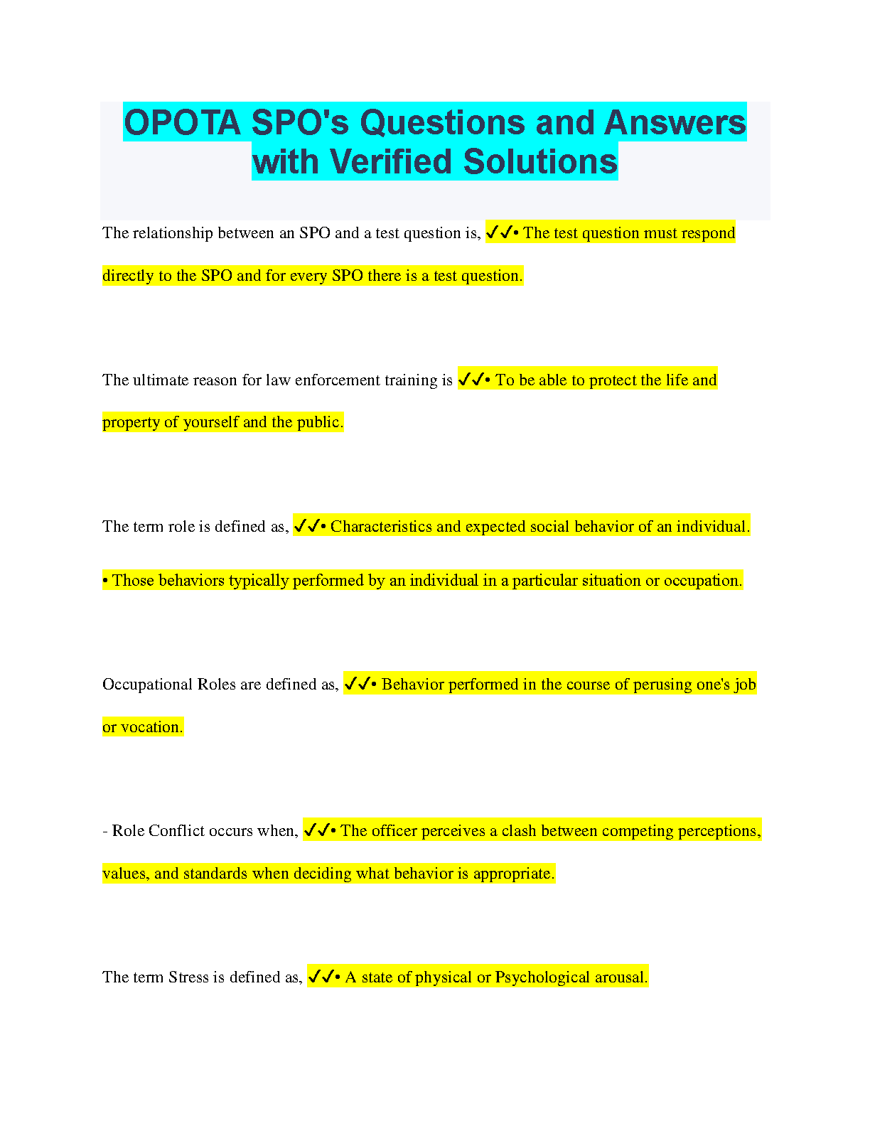 OPOTA SPO's Questions and Answers with Verified Solutions 2025/2025