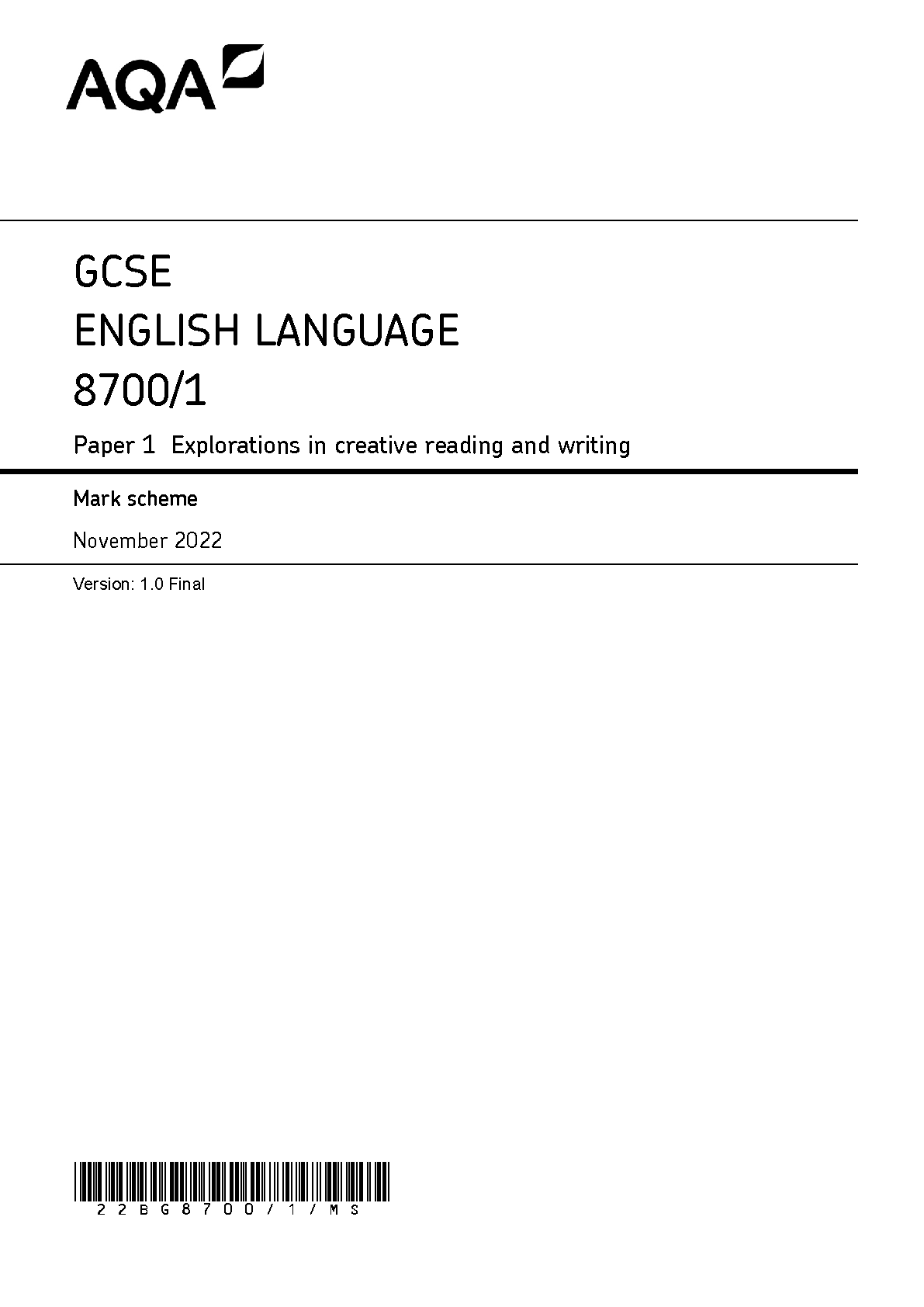 Aqa Gcse English Language Paper June Mark Scheme Explorations In Creative