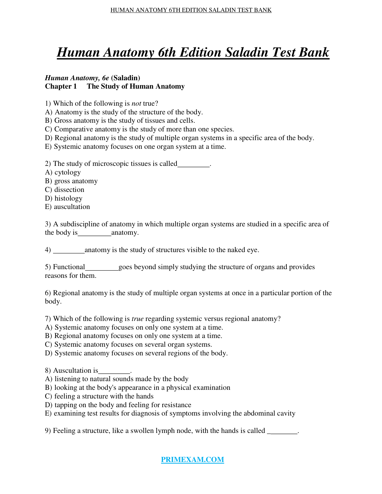 Human Anatomy 6th Edition TEST BANK