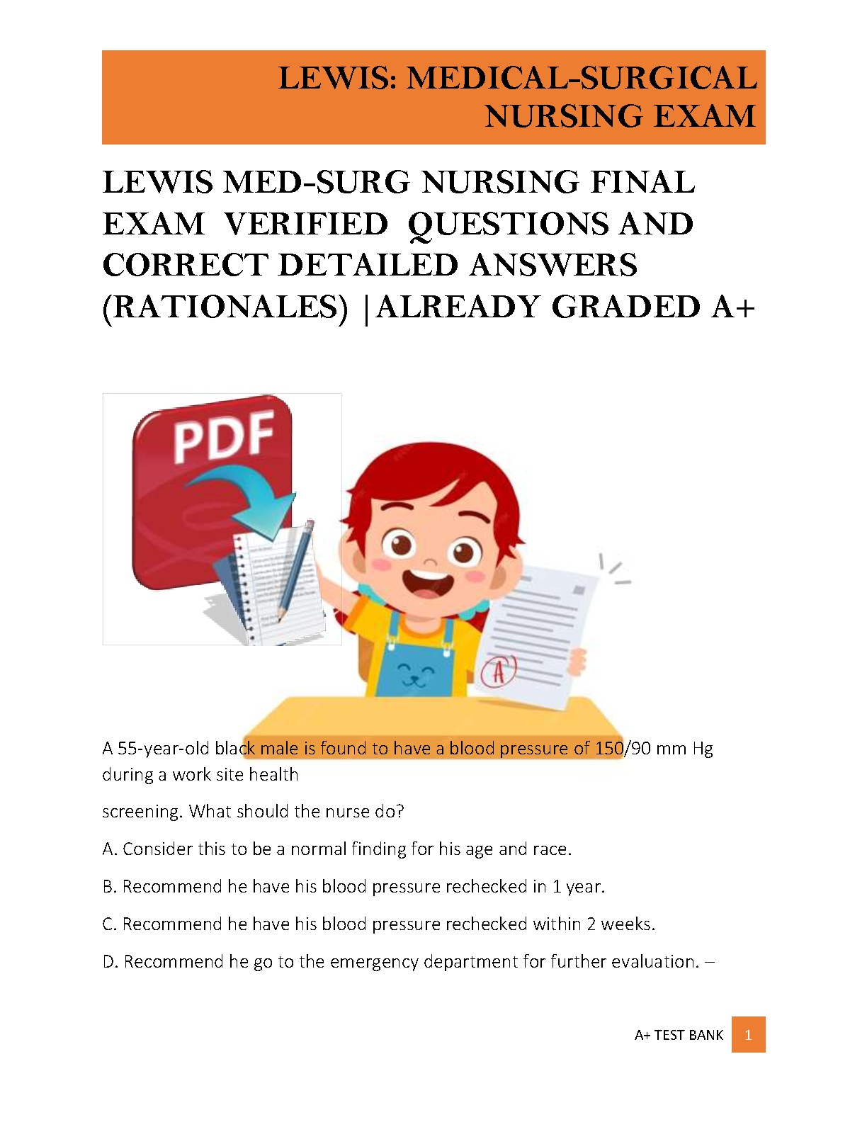 Lewis's Medical-Surgical Nursing 12th Edition Complete Test Bank with Rationales by Harding et al.