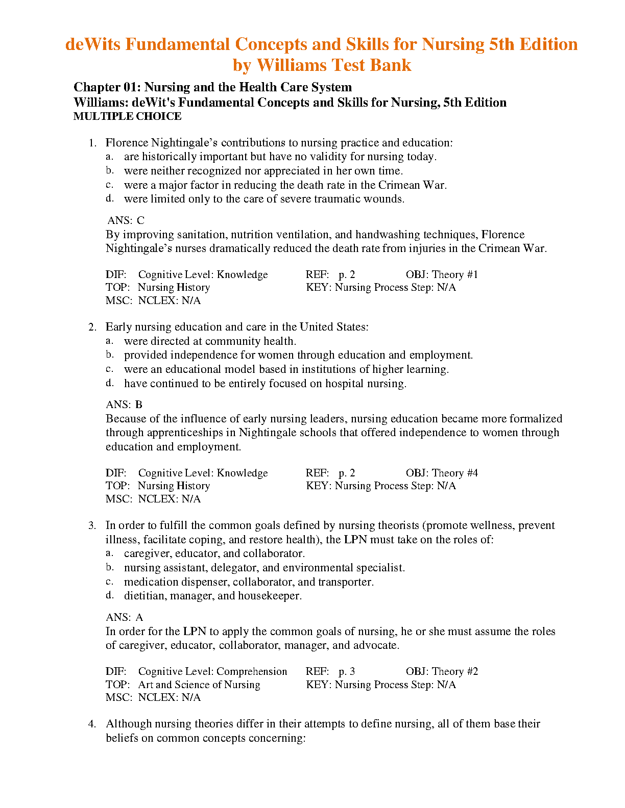 deWit's Fundamental Concepts and Skills for Nursing, 5th Edition Test Bank by Williams (2024/2025)