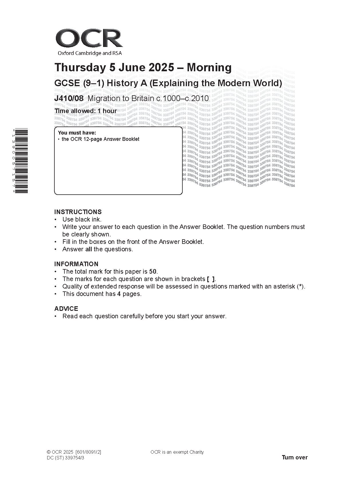 OCR GCSE History Paper 8 2025 Question Paper