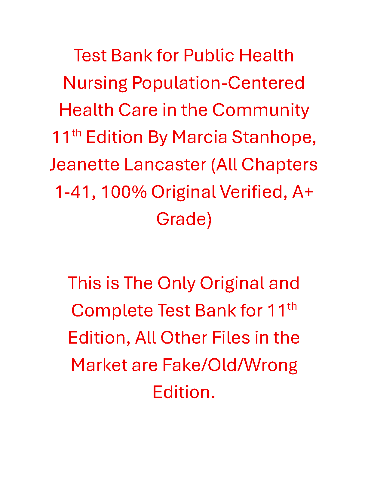 Public Health Nursing 11th Edition TEST BANK