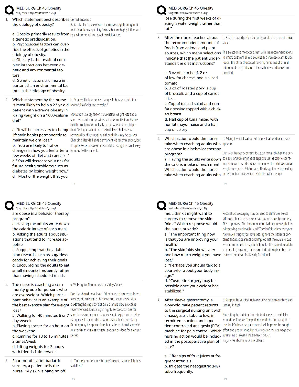 Lewis's Medical-Surgical Nursing Test Bank Chapter 45: Obesity Q&A with Rationales