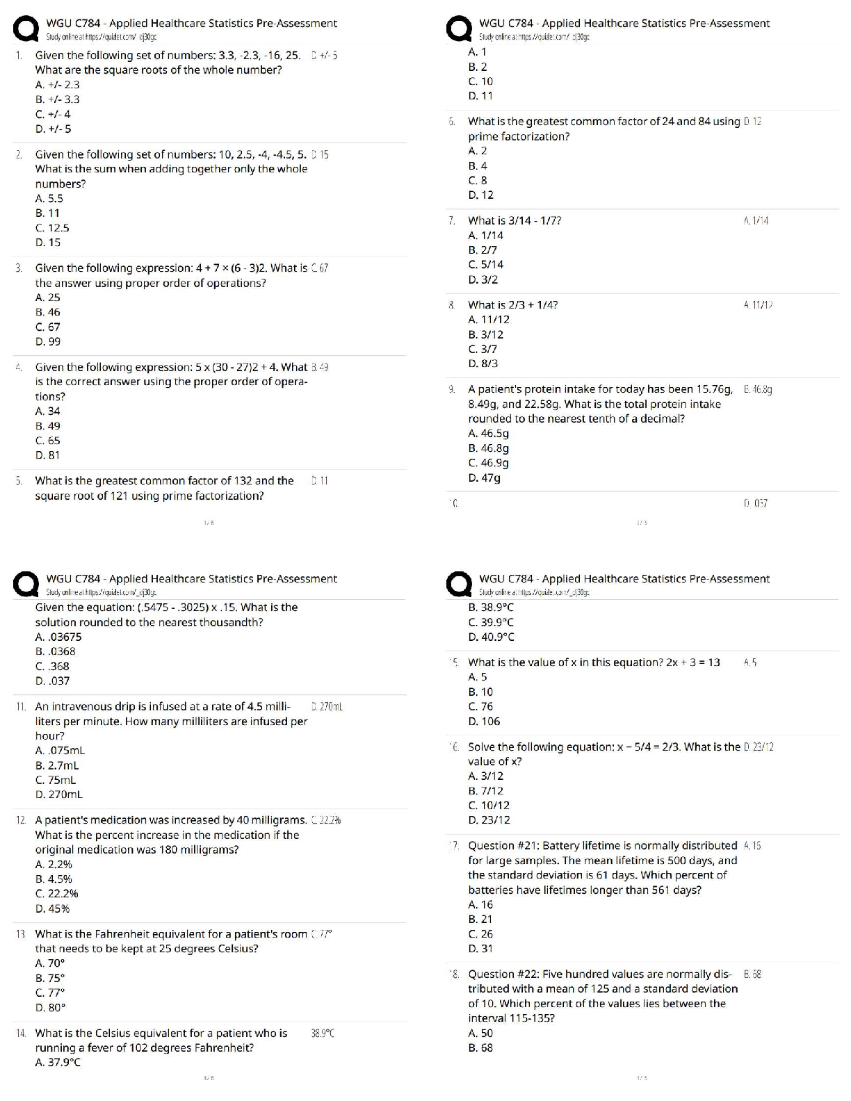 WGU C784 Applied Healthcare Statistics Test Bank Pre-Assessment Q&A Based on Kuzma & Bohnenblust Textbook