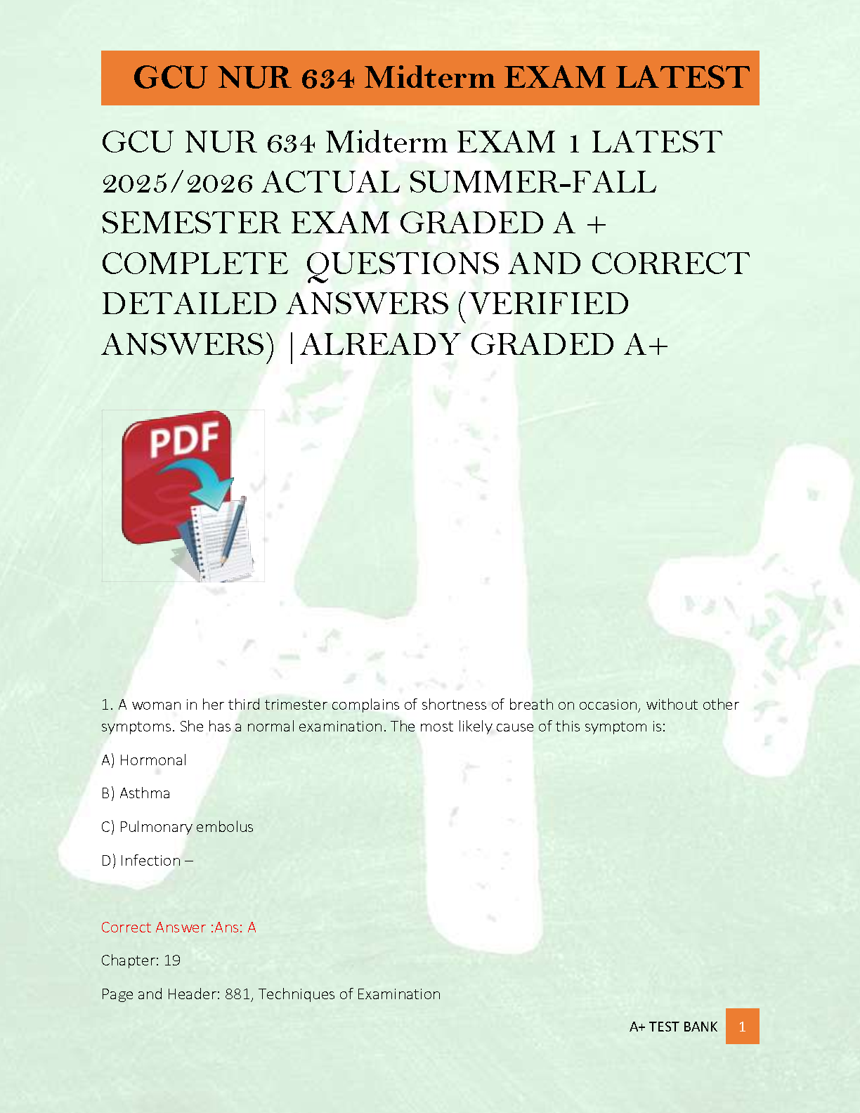 GCU NUR 634 Midterm Exam Test Bank: Bates' Guide to Physical Examination and History Taking 13th Edition Q&A (2026/2027)