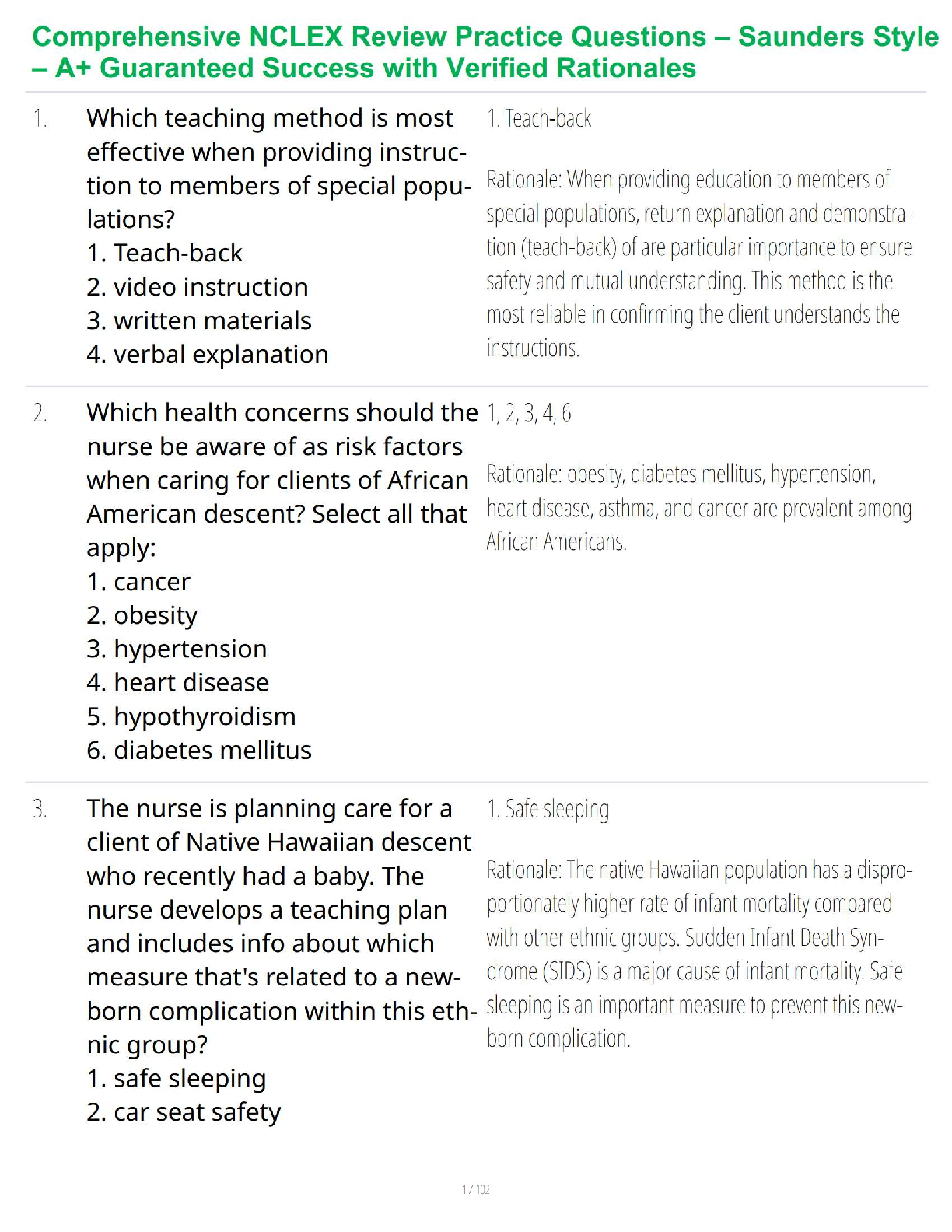 Test Bank for Saunders Comprehensive Review for the NCLEX-RN Examination, 9th Edition by Linda Anne Silvestri & Angela E. Silvestri (Complete Questions & Rationales)