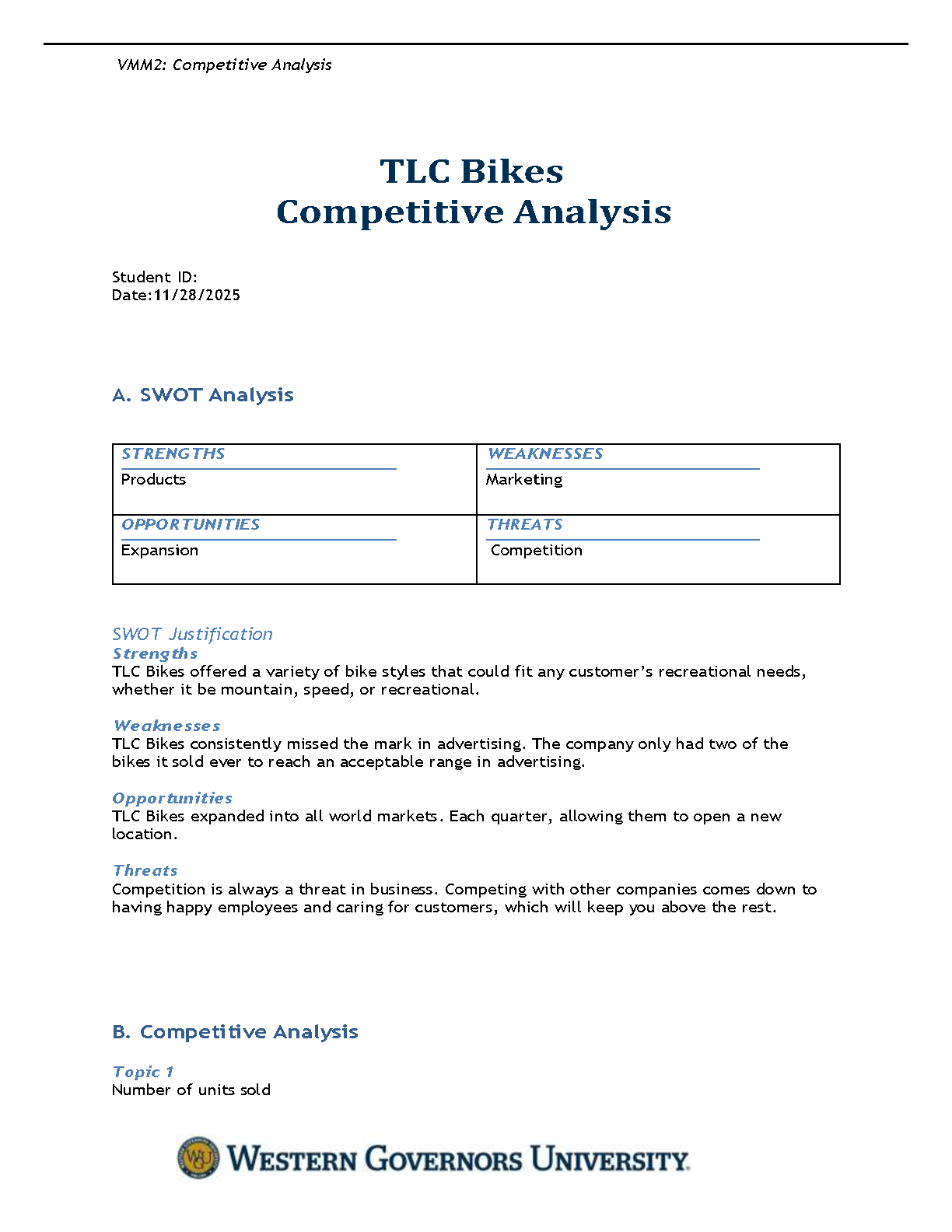 WGU VMM2 Marketing TLC Bikes Competitive Analysis A+ Graded Exam Elaboration Guide 2025/26
