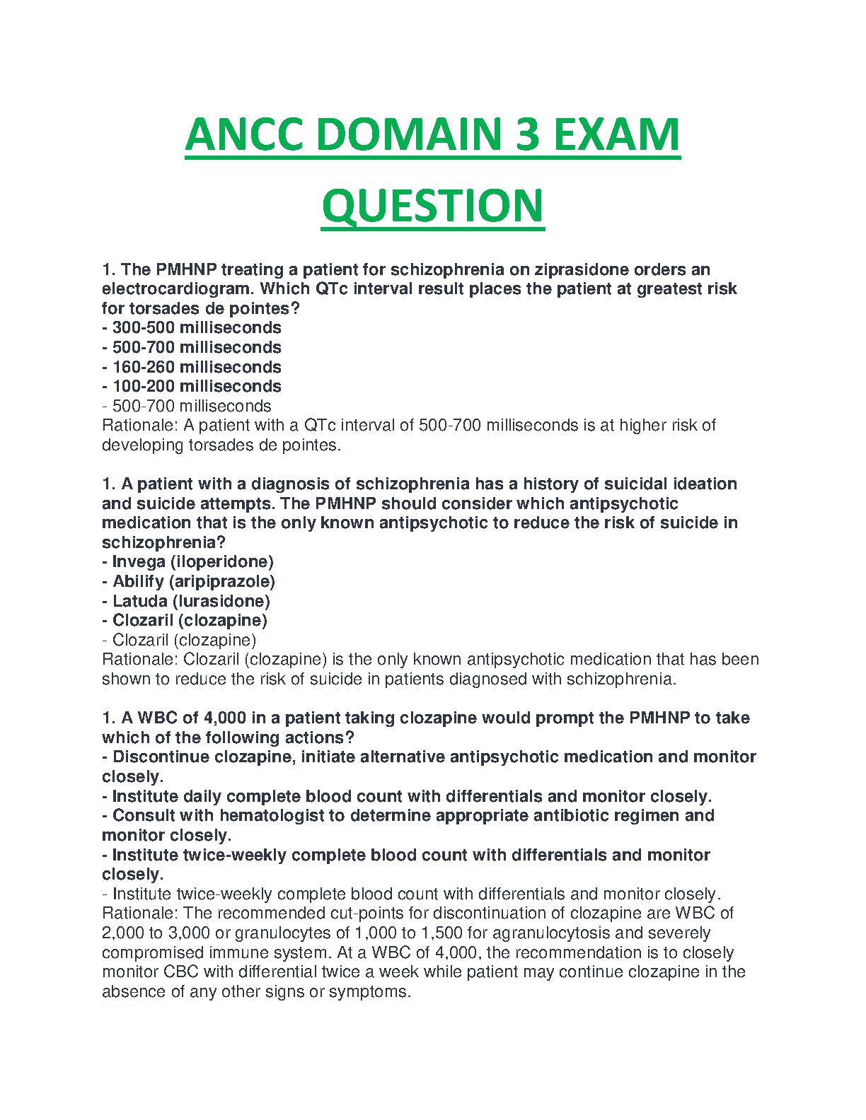 ANCC Domain 3 Exam Questions and Answers Guide for Nursing Students to Pass First Try in 2024/25