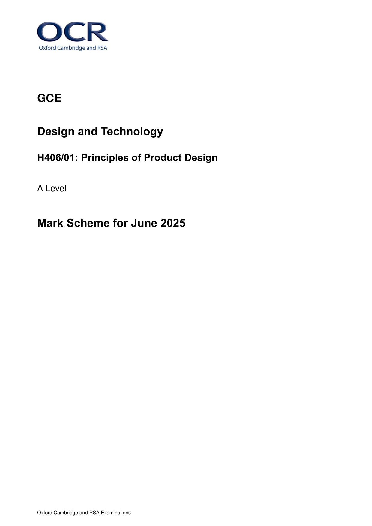 OCR A Level Product Design Paper 1 Mark Scheme