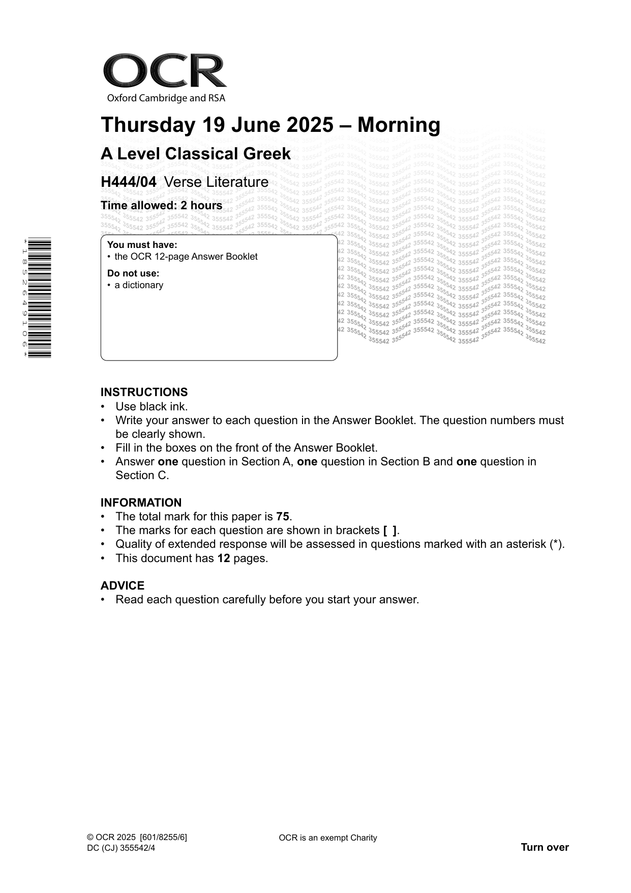 OCR A Level Classical Greek Paper 4 Question Paper