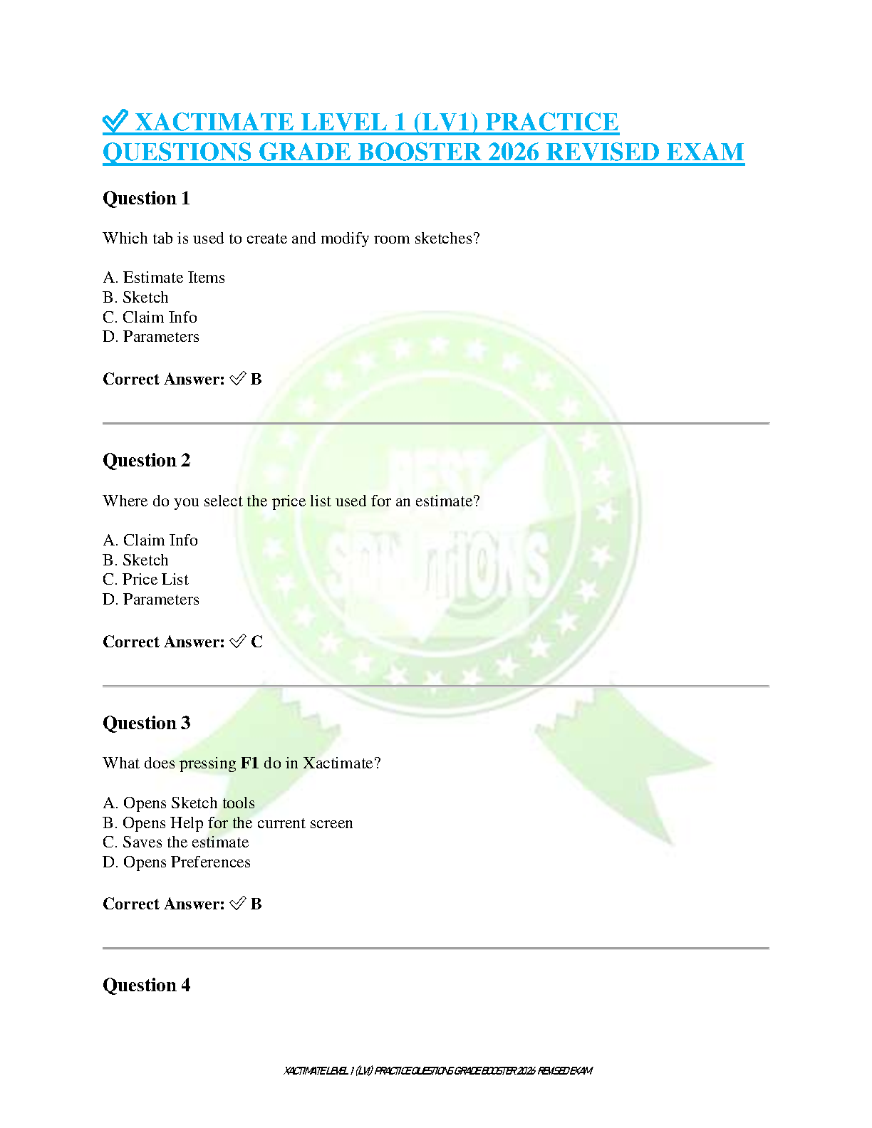Xactimate Level 1 (LV1) Certification Exam Test Bank: Comprehensive 2026 Practice Questions with Verified Answers for First-Try Success