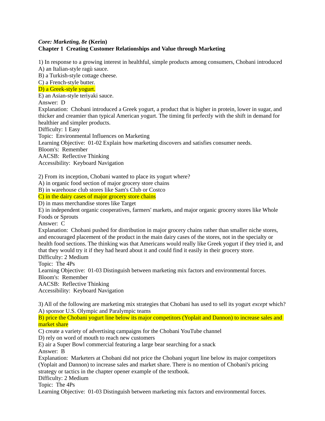 Marketing 8th Edition TEST BANK