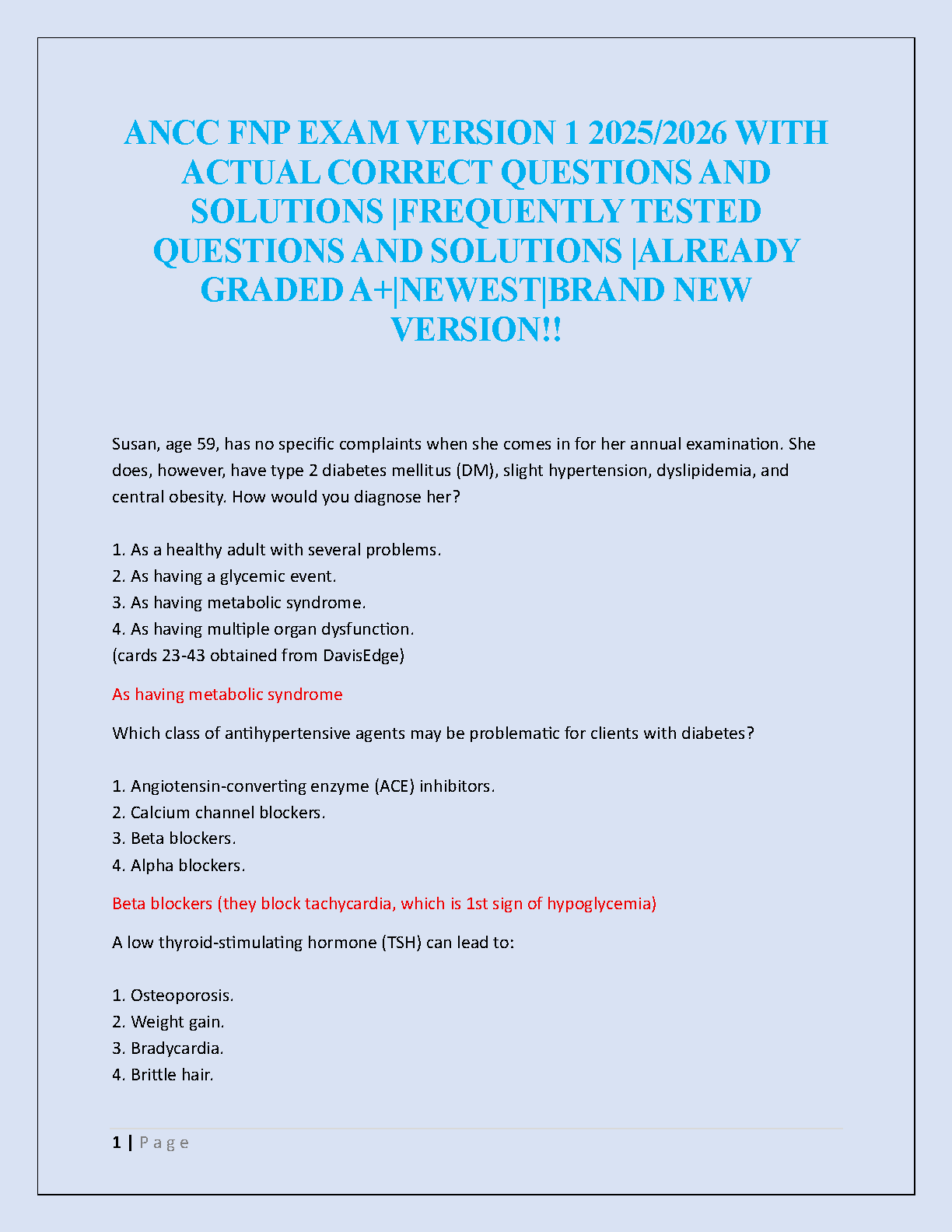 ANCC FNP Exam Guide 2025/2026: Actual Correct Questions, Solutions and High-Scoring Revision Strategy by Davis Edge