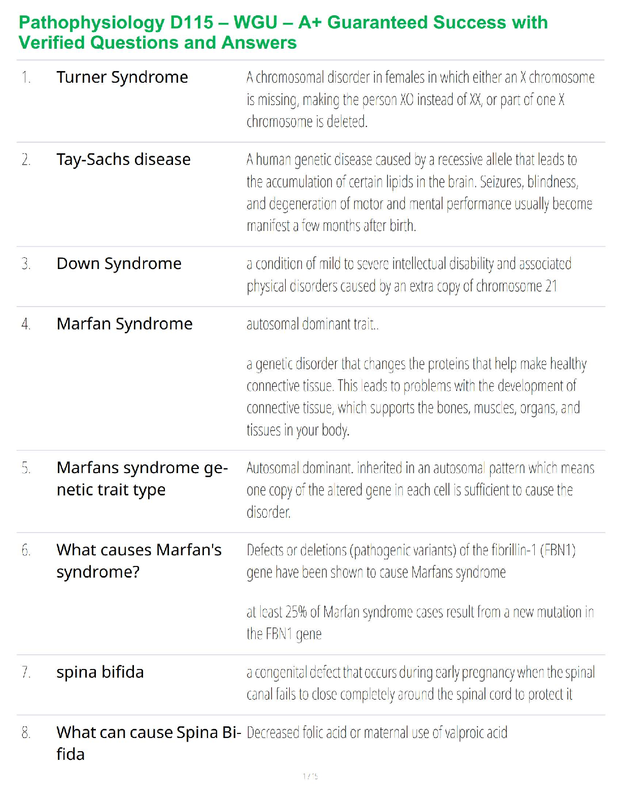 WGU D115 Pathophysiology Study Guide with Verified Questions and Answers for First Attempt Success