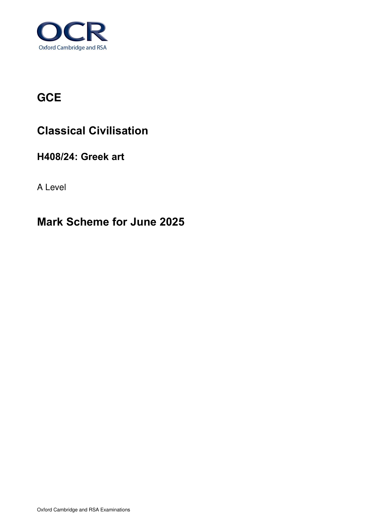 OCR A Level Classical Civilisation Paper 24 2025 Mark scheme