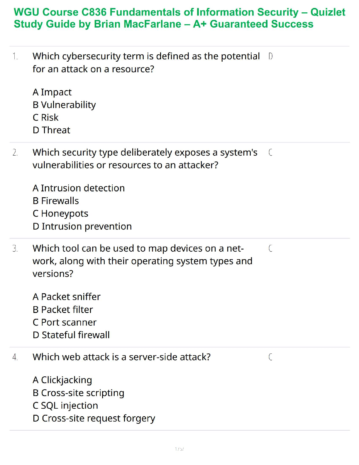 WGU C836 Fundamentals of Information Security Test Bank for the Latest 2025/2026 Academic Year Edition