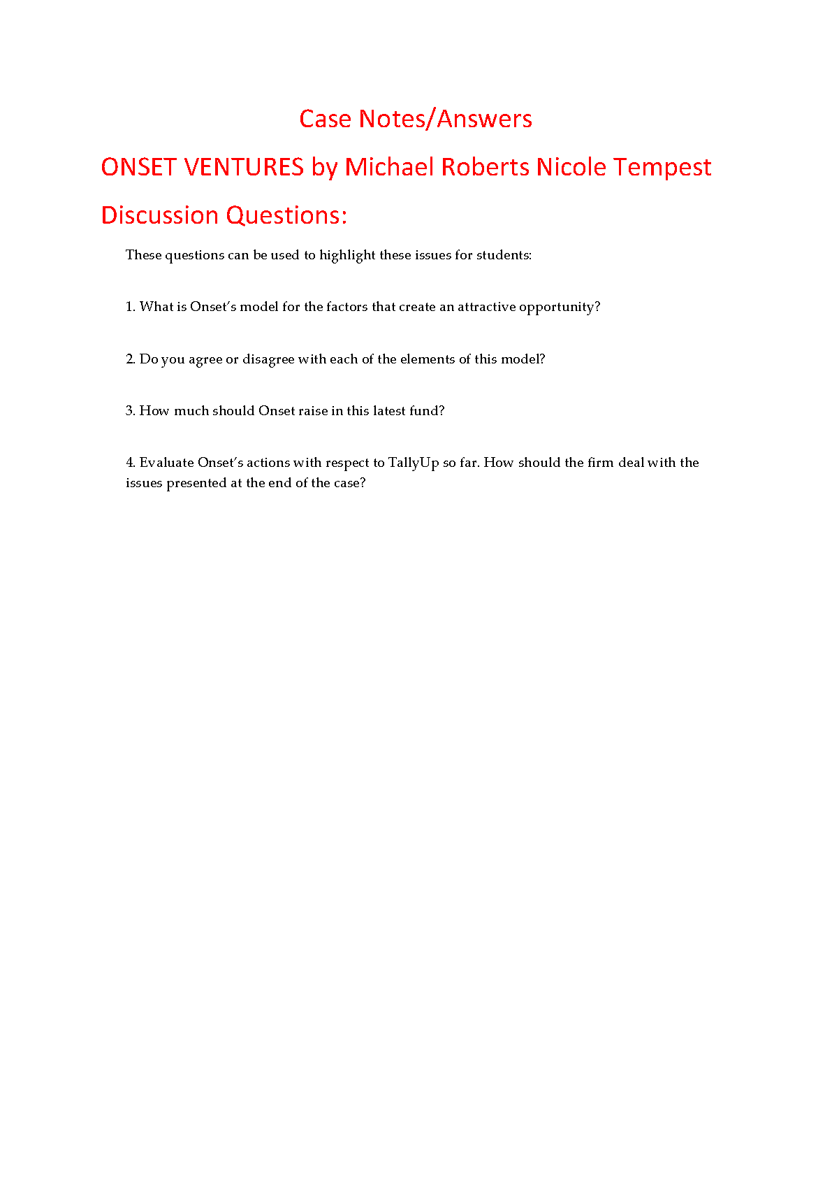 Onset Ventures Case Study Solution & Analysis by Michael J. Roberts & Nicole Tempest | Official Case Notes