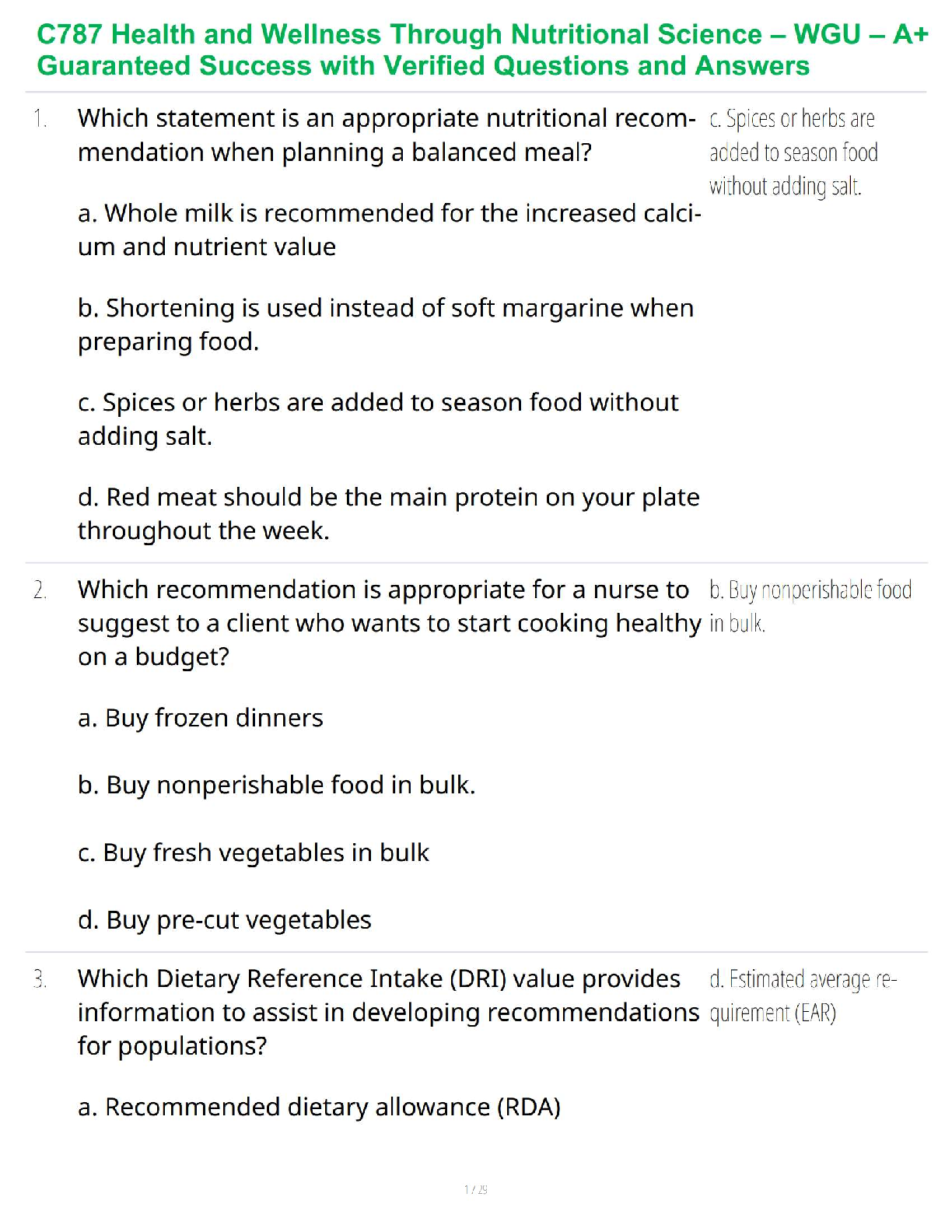WGU C787 Health and Wellness Through Nutritional Science Test Bank, Nutrition & You 6th Edition Q&A Guide for A+ Success