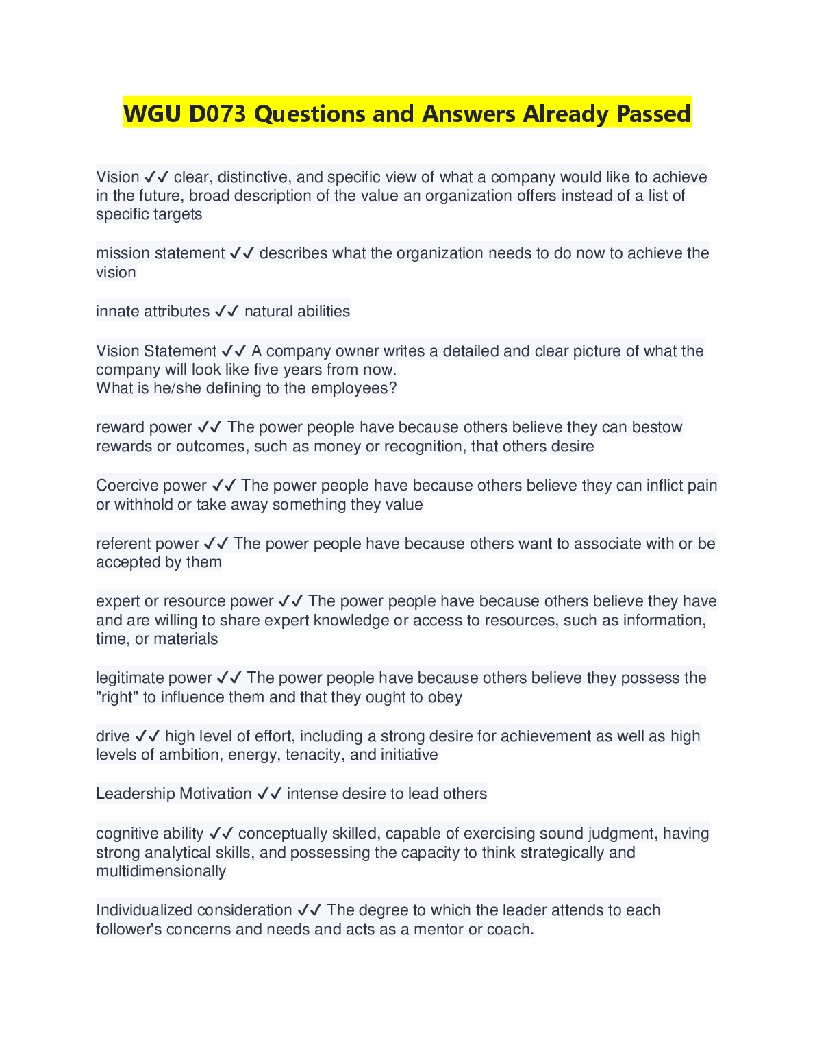 WGU D073 Questions and Answers for 2024/2025: Ace Your Exam on the First Attempt Study Guide