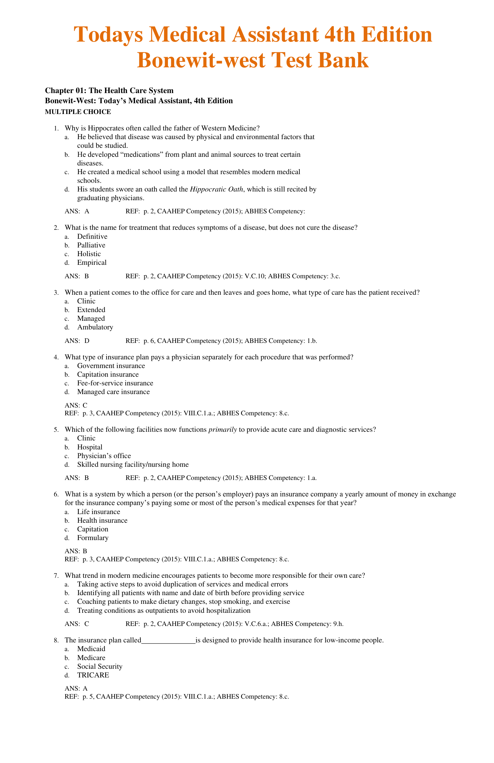 Today's Medical Assistant 4th Edition TEST BANK