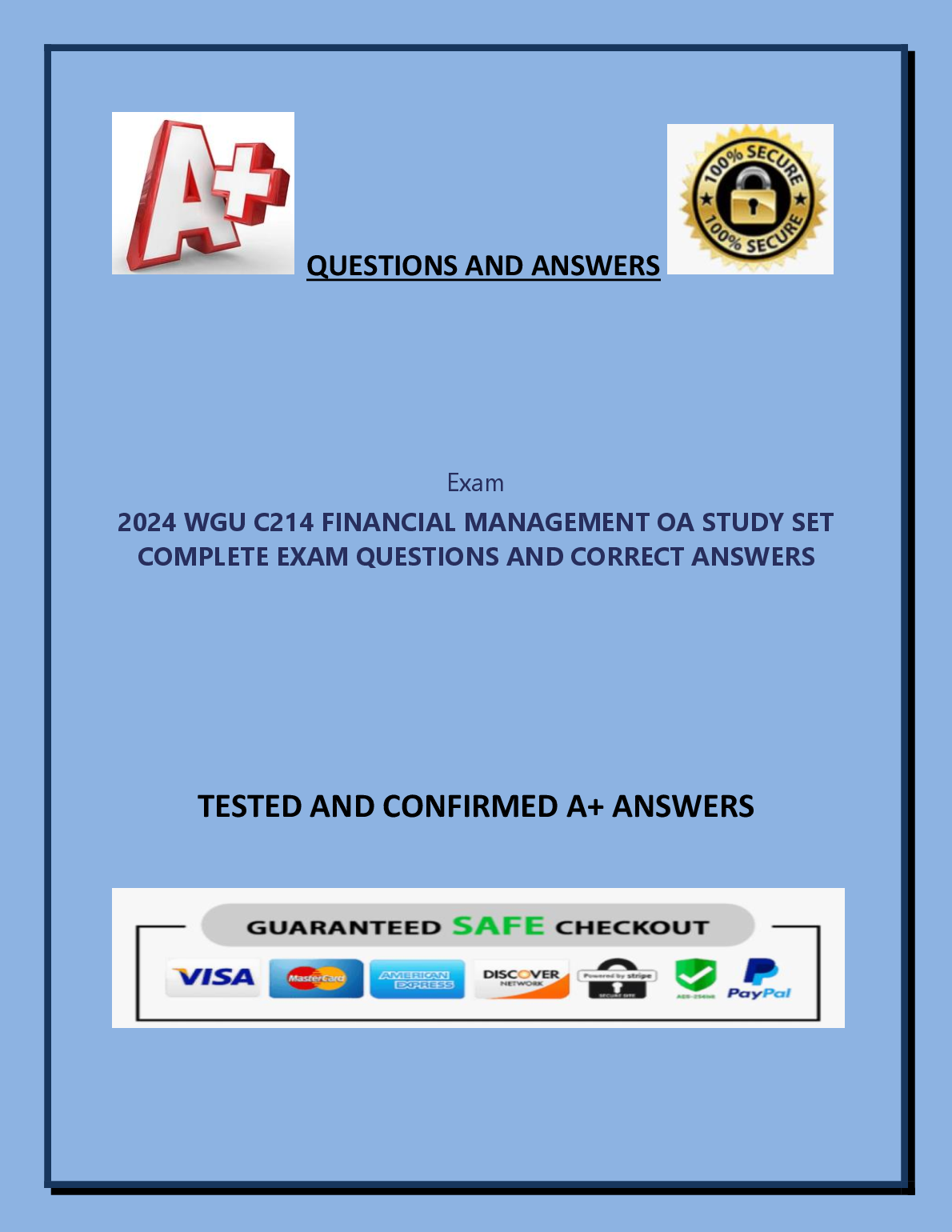 2024 WGU C214 Financial Management OA Study Set: Complete Exam Questions and Correct Answers with A+ Guaranteed