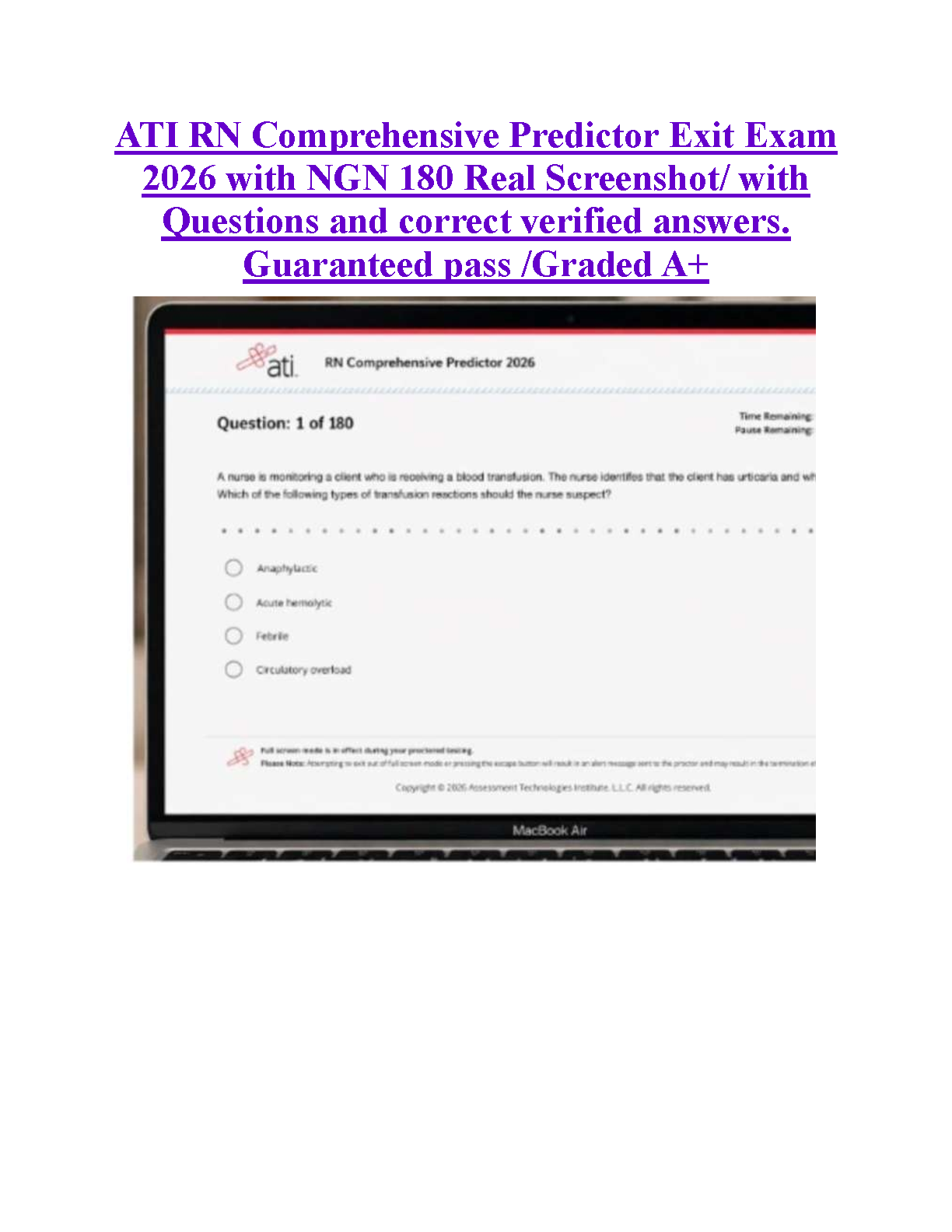 ATI RN Comprehensive Predictor Exit Exam 2026 With NGN Questions and Verified Answers