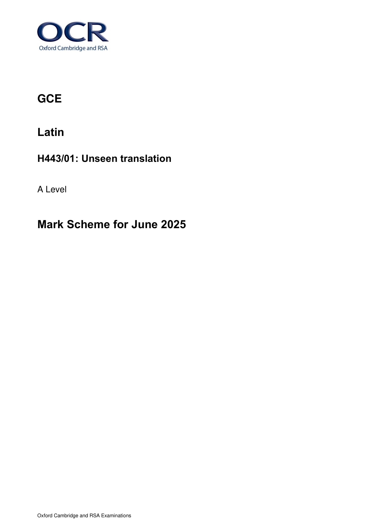 OCR A Level Latin Paper 1 2025 Mark Scheme