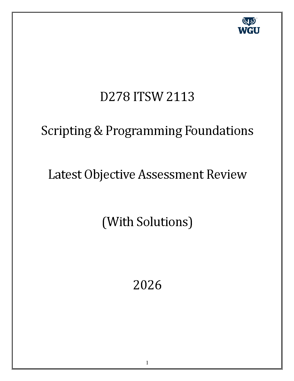WGU D278 Scripting & Programming Foundations: Verified Objective Assessment Review and Solutions for 2026 Candidates