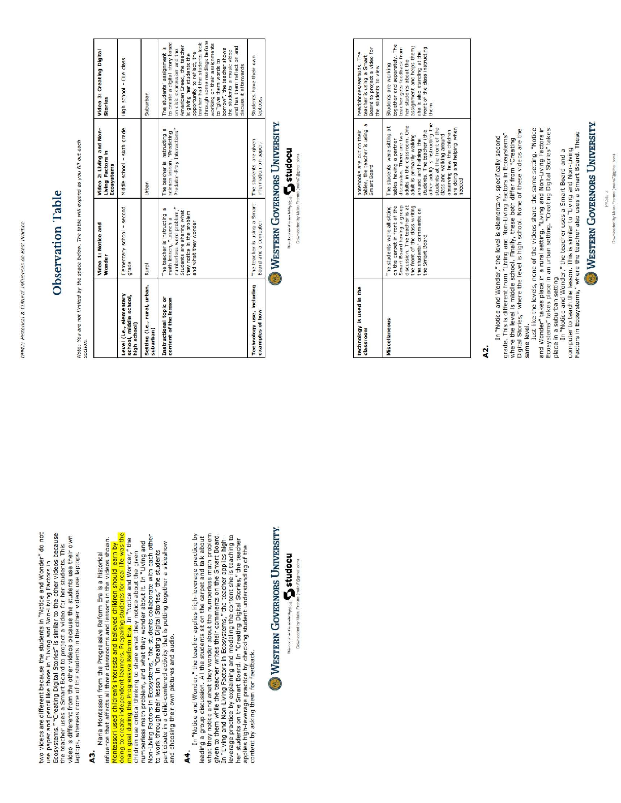 WGU D092 Observation Table Task 1 Completed Assignment Guide for 2025/2026 Success and First-Attempt Passes