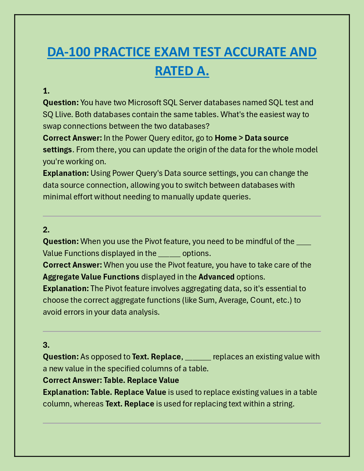 DA-100 Practice Exam Test: Accurate and Rated A - Complete Guide for ...