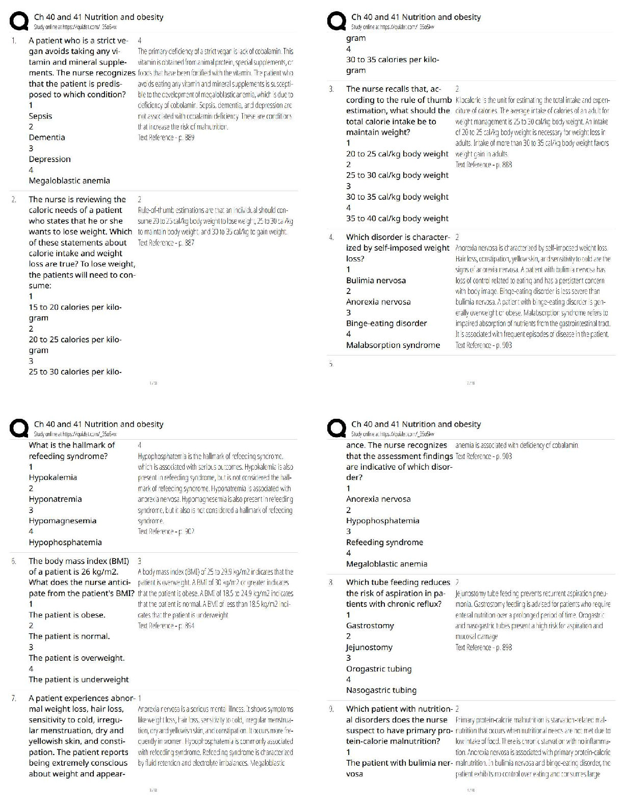 Lewis Medical-Surgical Nursing 11th Ed Test Bank Chapters 40 Nutrition and Obesity MCQs Rationales
