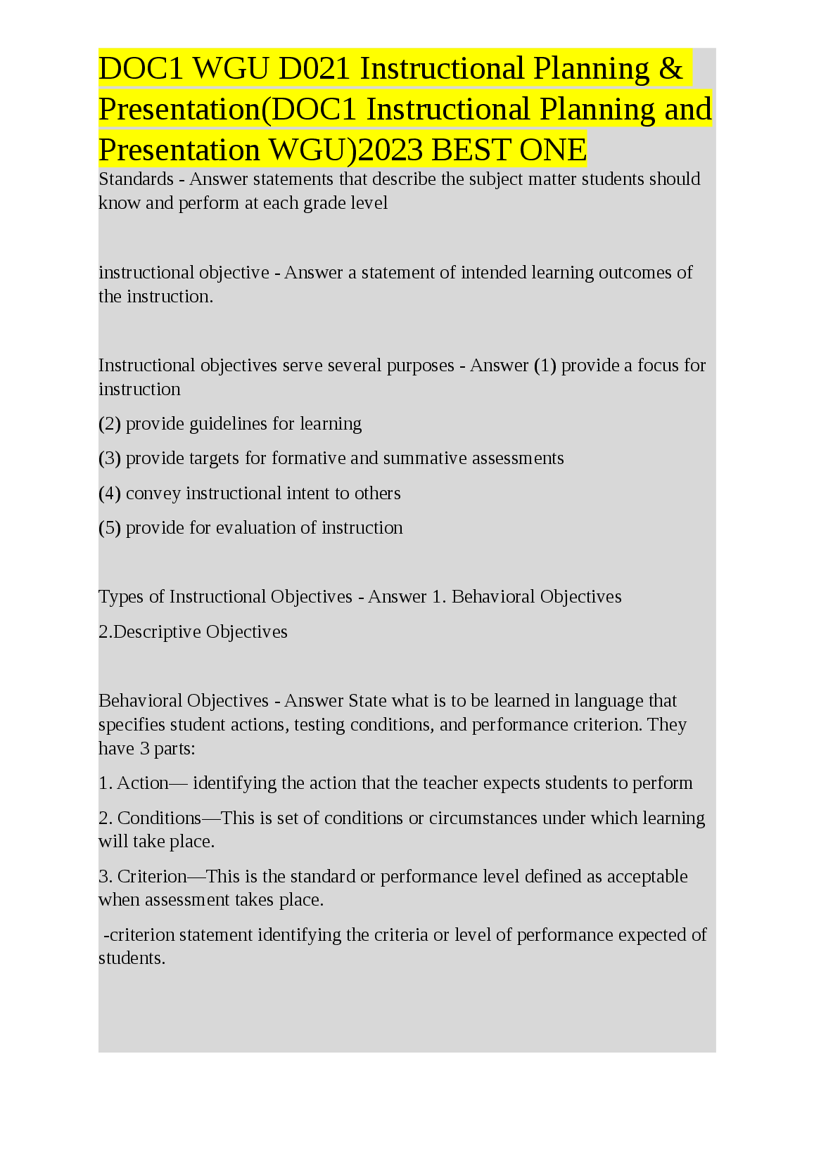 WGU D021 Instructional Planning and Presentation C214 Exam Study Guide for First Attempt Success