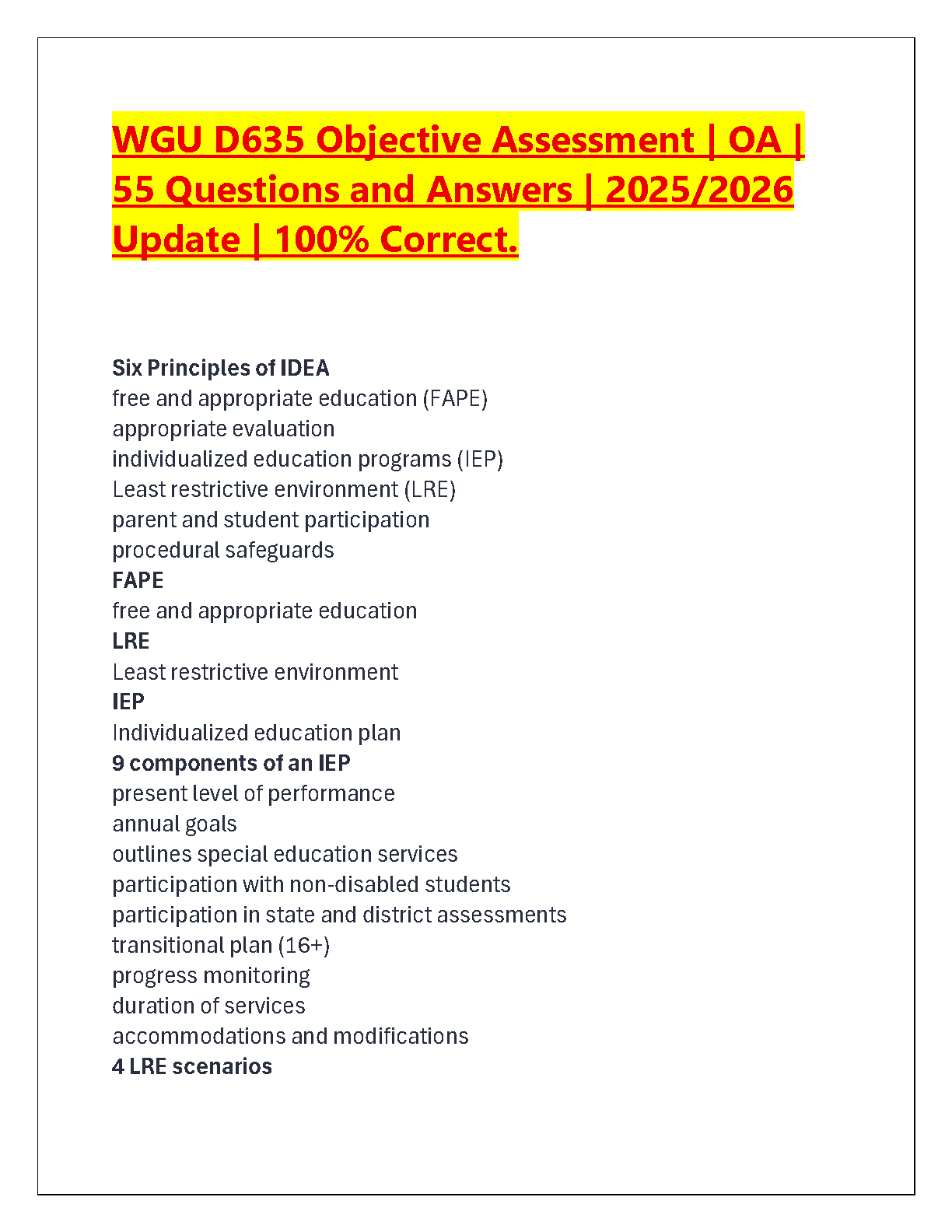 WGU D635 Objective Assessment Test Bank: 2025/2026 Edition with Verified Answers for Guaranteed Pass