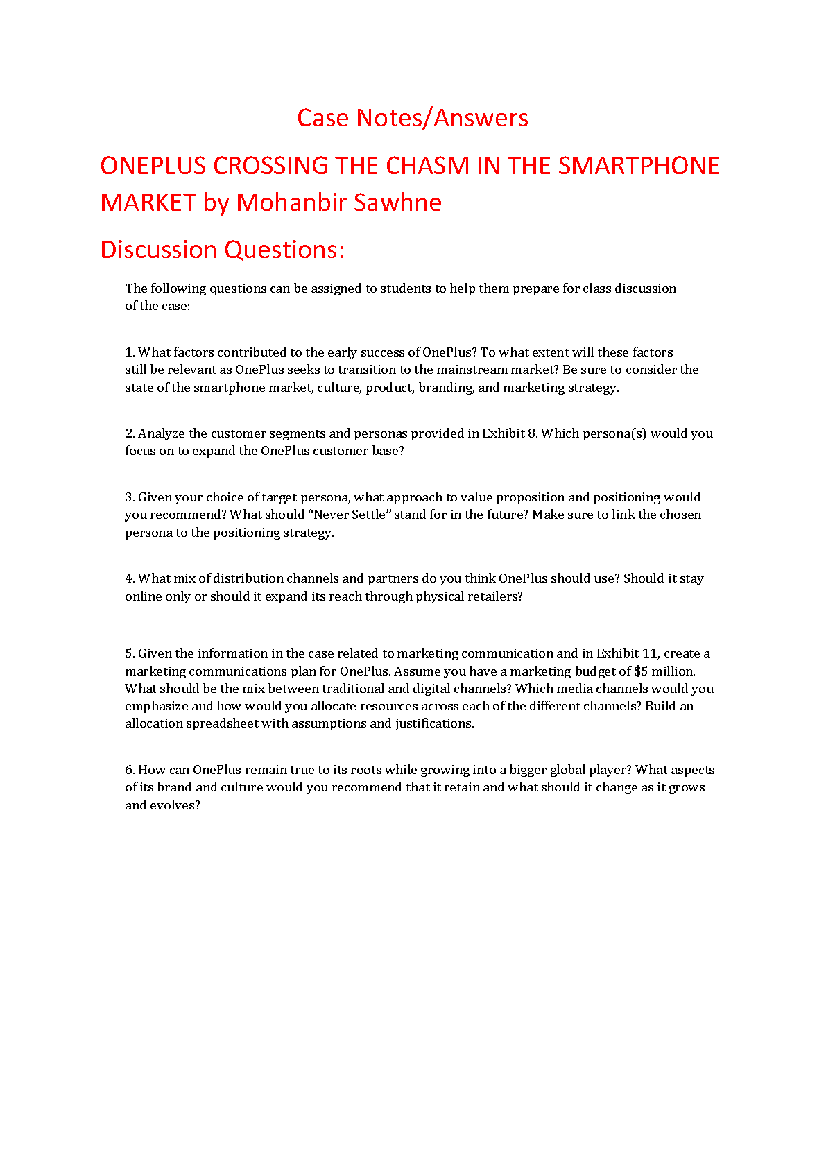 OnePlus: Crossing the Chasm in the Smartphone Market by Sawhney, Goodman & Sκαрасki | Case Study Solutions & Analysis