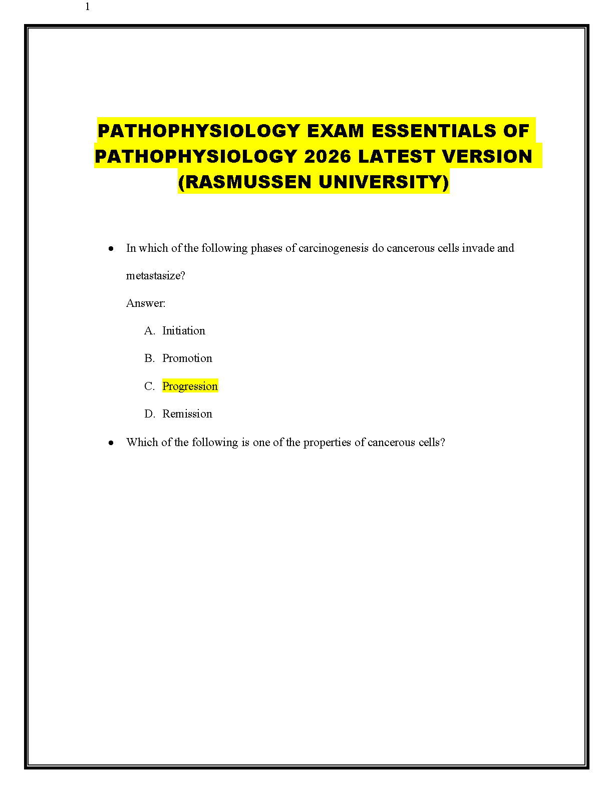 Essentials of Pathophysiology 2026 Test Bank by Carol Porth for Rasmussen University Students with Verified Answers