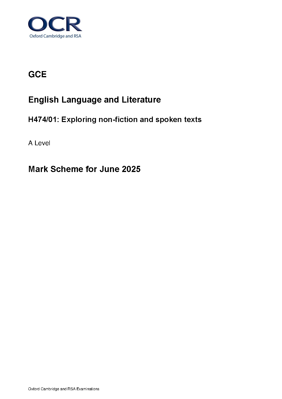 OCR A Level English Language and Literature Paper 1 MS