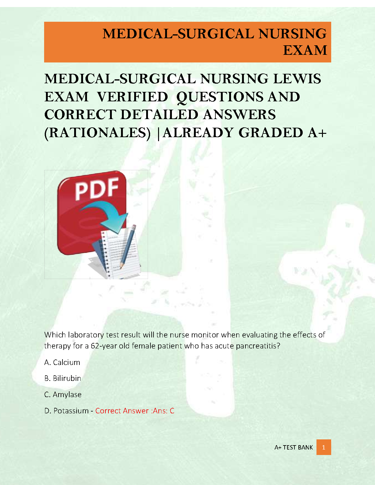 Test Bank for Lewis's Medical-Surgical Nursing, 12th Edition by Harding et al - Verified Questions and Rationales