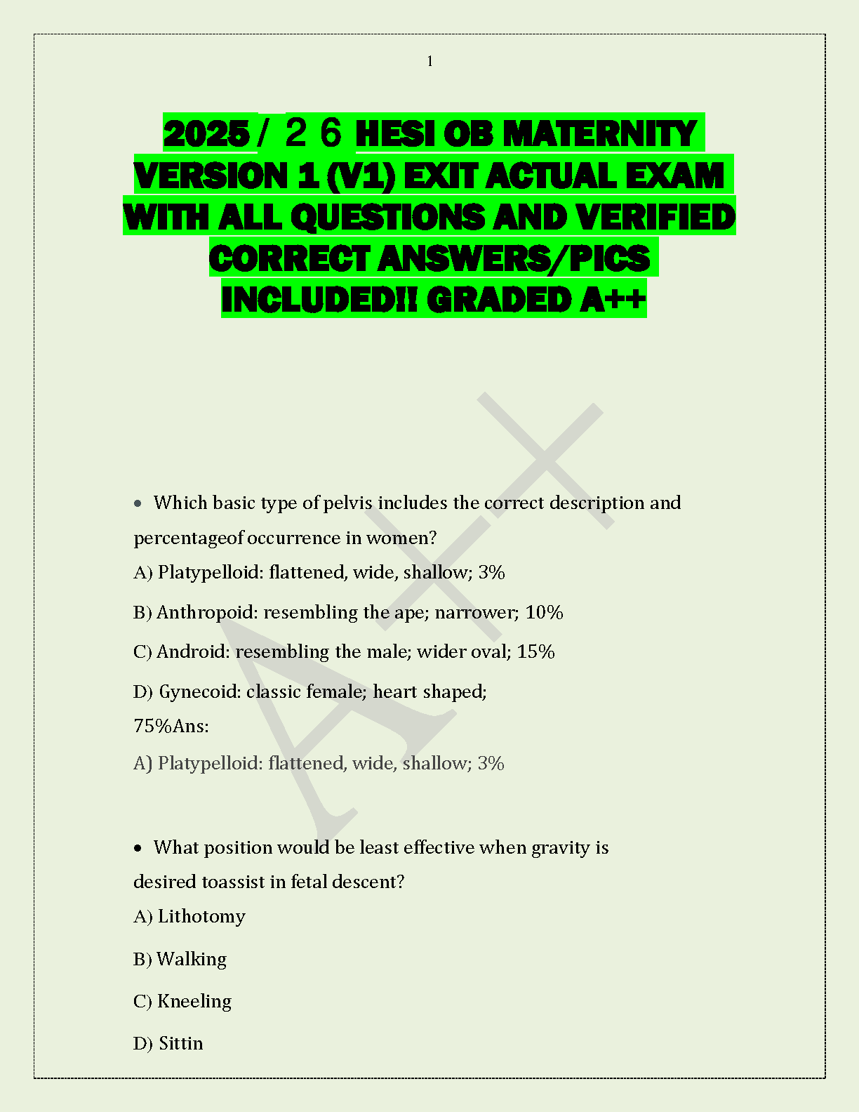 HESI OB Maternity V1 Exit Exam 2025/2026: The Ultimate Study Guide with Verified Questions & Answers for A+ Results