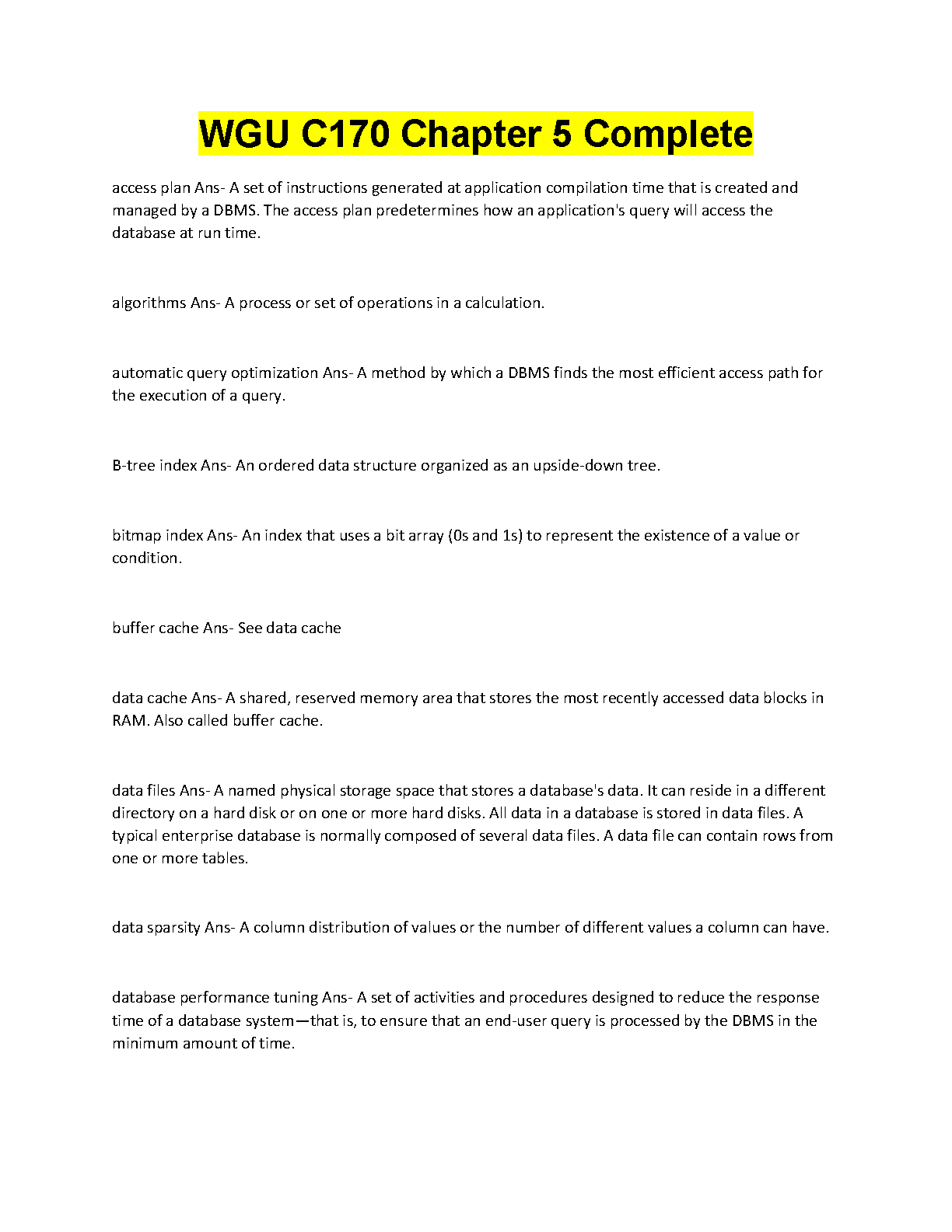 WGU C170 Data Management Applications Chapter 5 Study Guide Coronel Morris 2026 First Attempt Pass