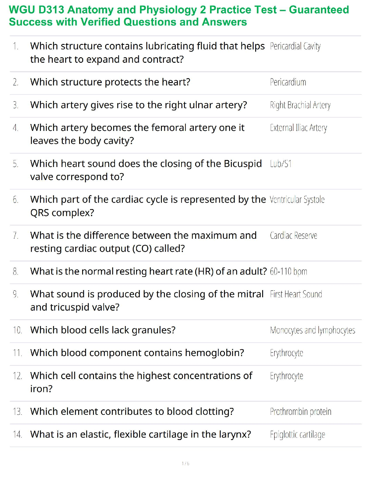 WGU D313 Anatomy and Physiology 2 Test Bank 2025/26 Verified Questions and Answers for First-Attempt Success