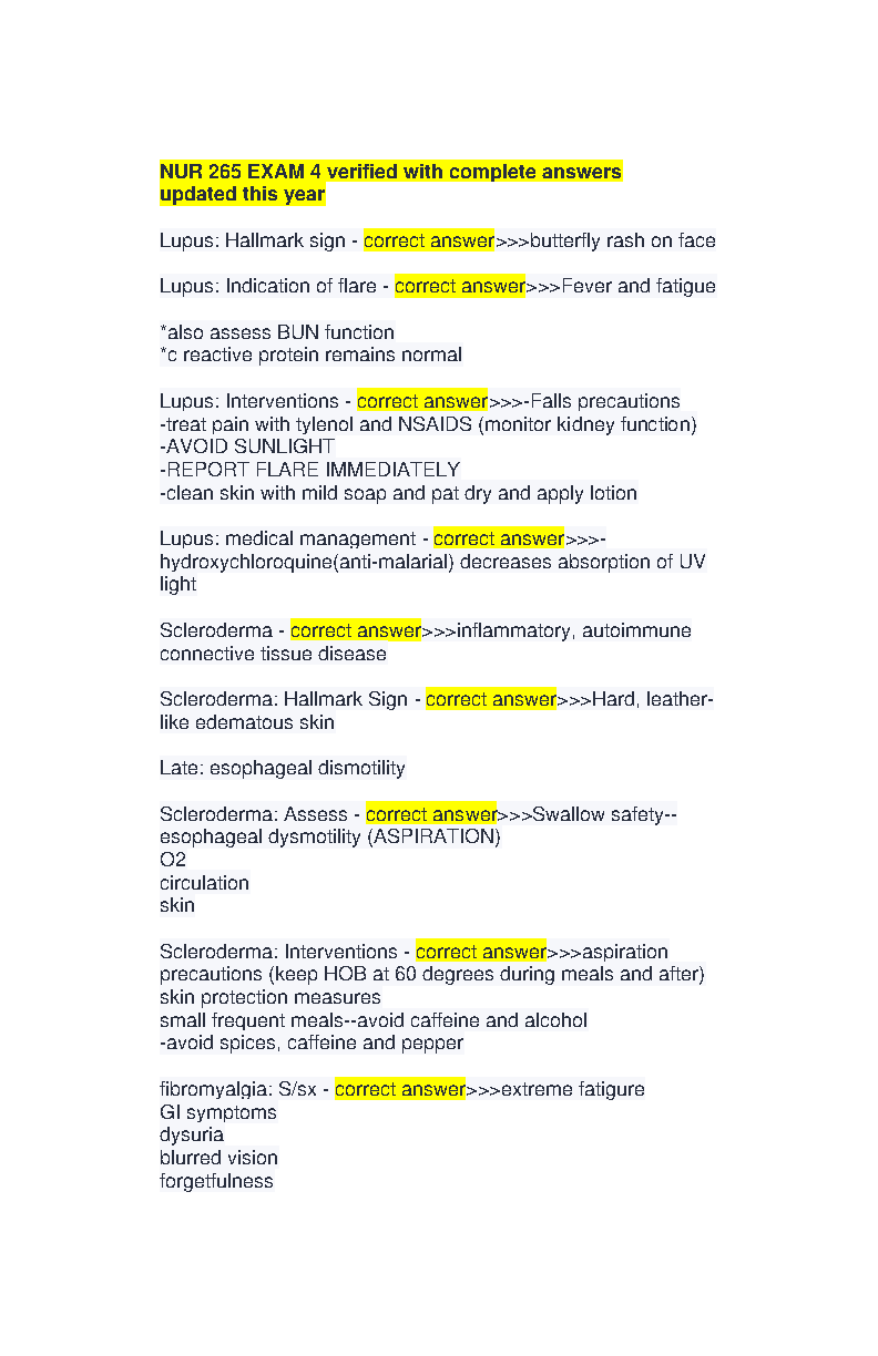NUR 265 Advanced Medical-Surgical Nursing Exam 4 Study Guide (2025/2026) | Based on Medical-Surgical Nursing: Concepts for Interprofessional Collaborative Care 11th Edition by Donna D. Ignatavicius, M. Linda Workman, Cherie R. Rebar, and Nicole M. Heimgar
