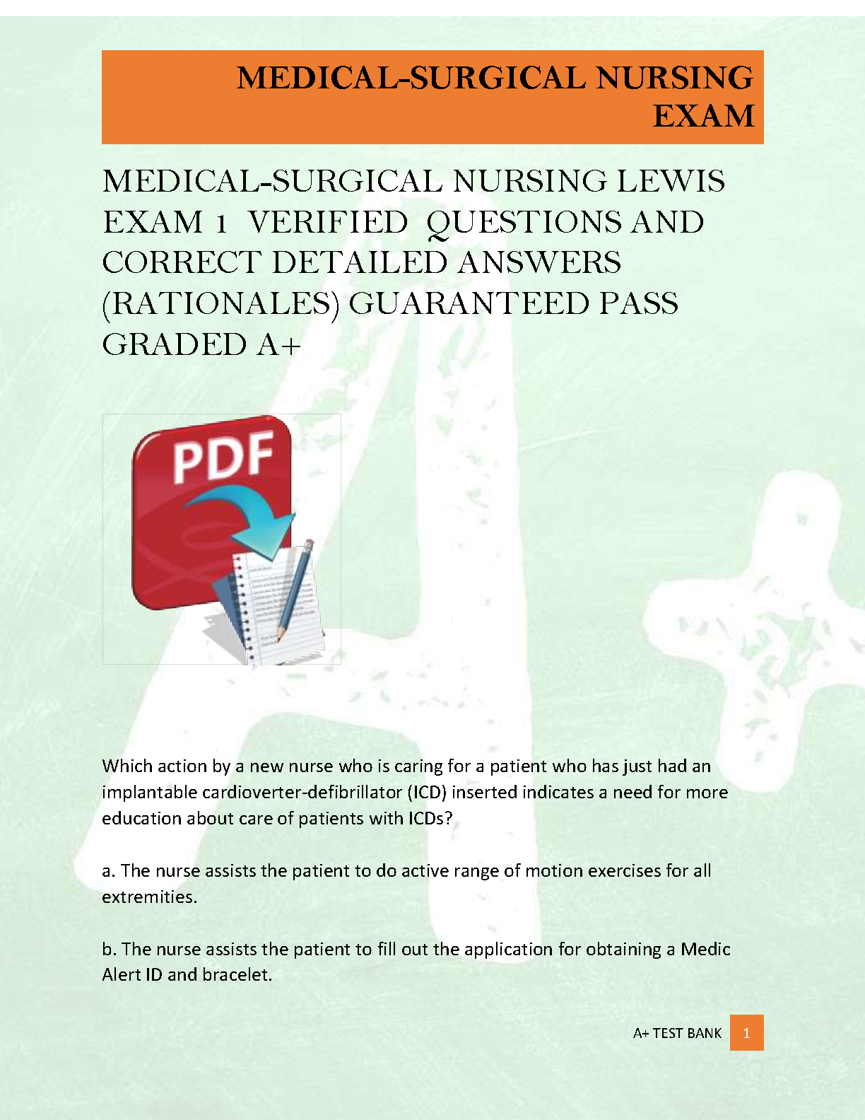 Lewis's Medical-Surgical Nursing 12th Edition Exam 1 Test Bank with Rationales