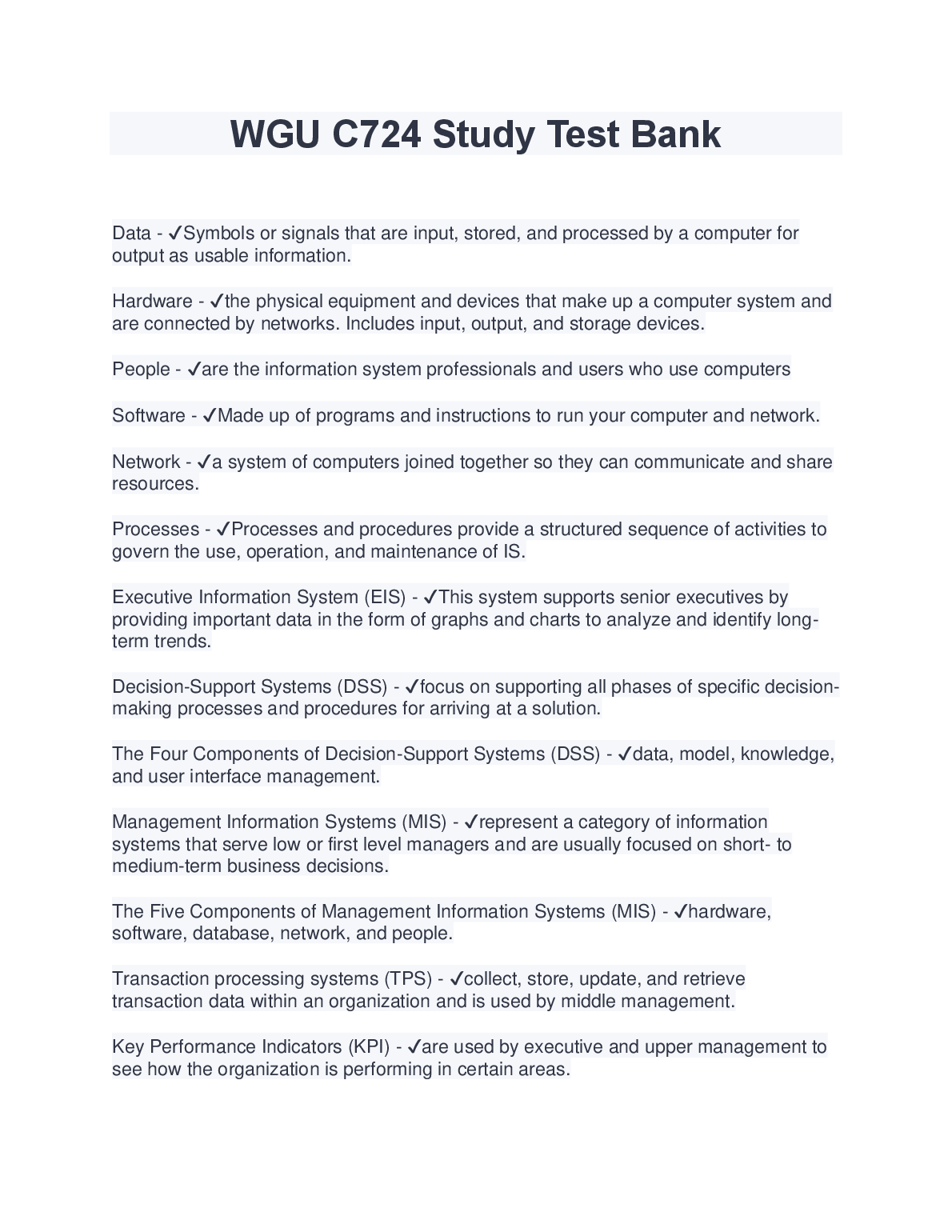 Test Bank for WGU C724 Information Systems Concepts Study Guide and Exam Practice Questions 2023/2024 Edition