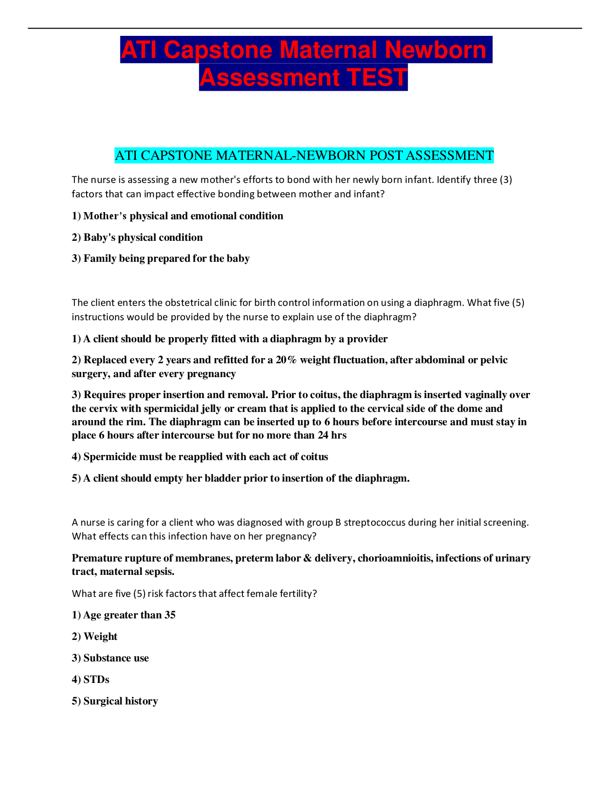 ATI Capstone Maternal-Newborn Post Assessment Study Guide and Exam Simulation for 2026-2027 Success