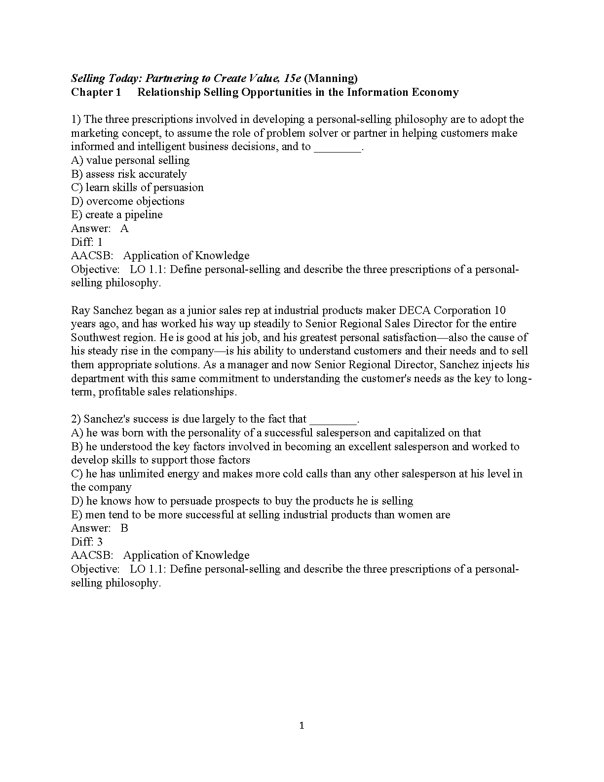 Sales Force Management Test Bank Chapter 01 Personal Selling Philosophy Marketing Concept Problem Solver Value Added Selling New Release 2026/2027