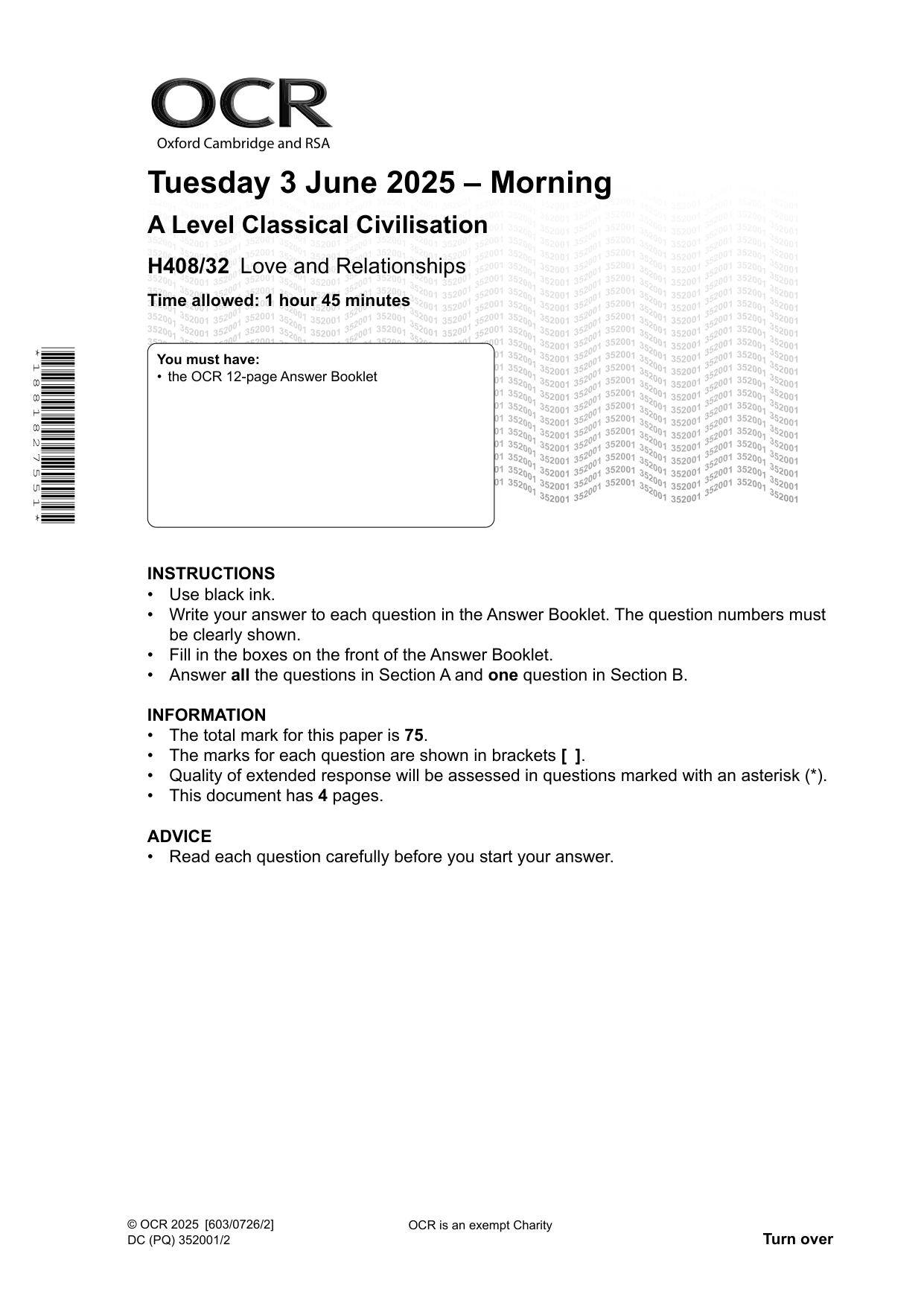 OCR A Level Classical Civilisation Paper 32 2025 QP