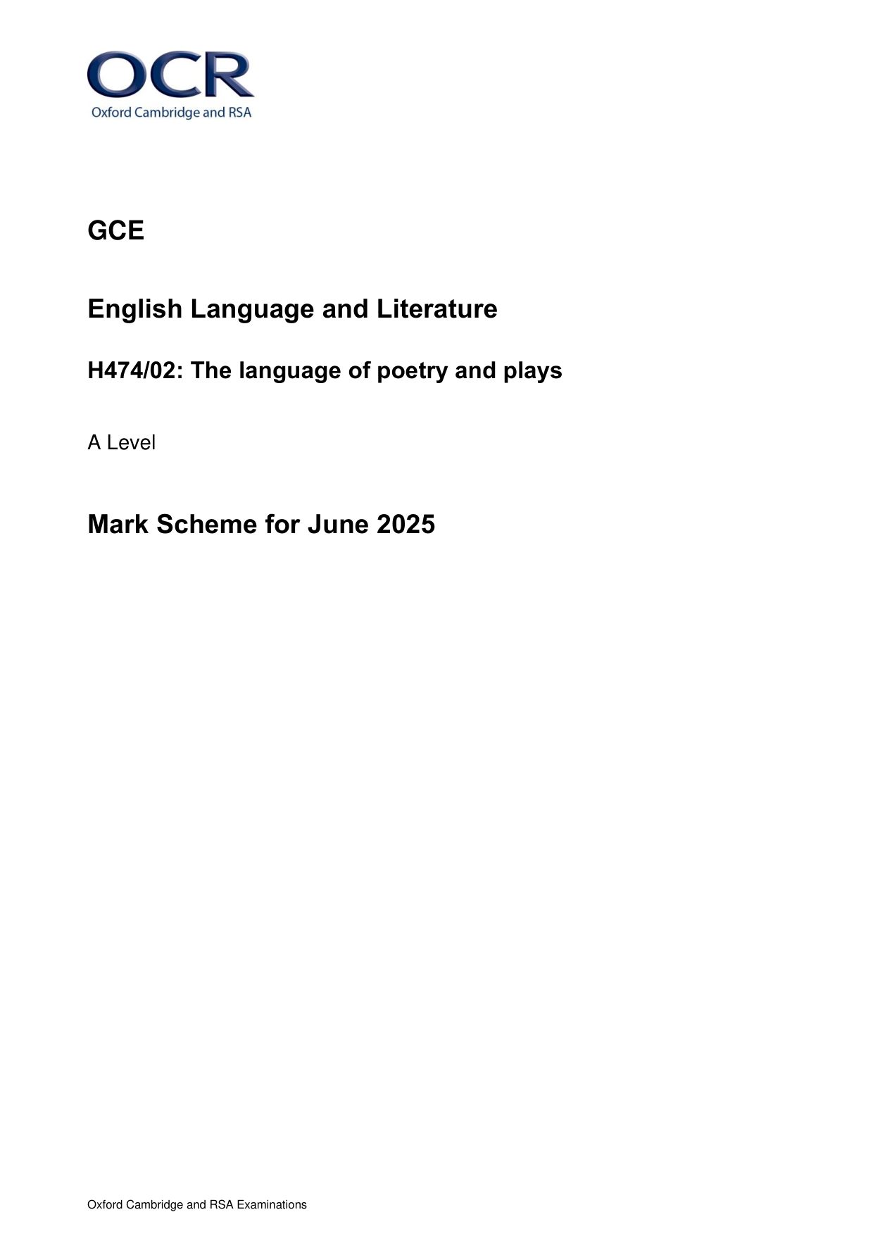 OCR A Level English Language and Literature Paper 2 2025 MS