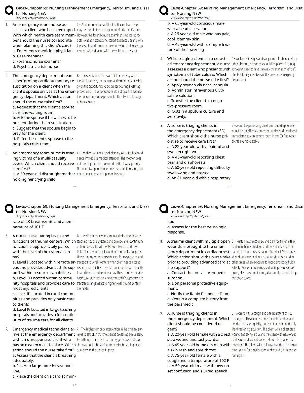 Lewis Medical-Surgical Nursing Ch 69 Emergency Disaster Test Bank Harding Kwong Roberts MCQs Answers Rationales 2027